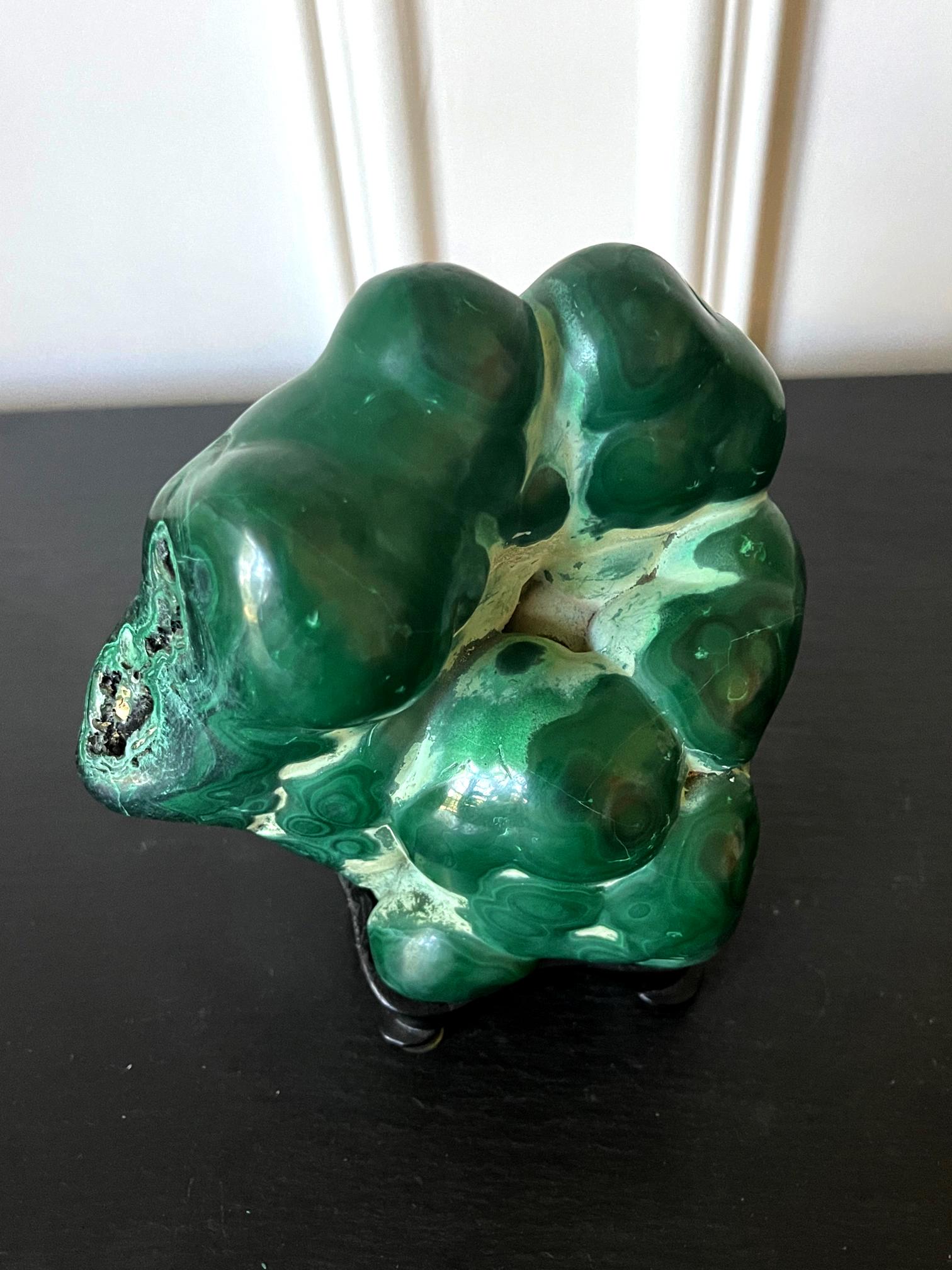 Malachite Rock on Display Stand as a Viewing Stone For Sale 4