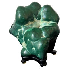 Vintage Malachite Rock on Display Stand as a Viewing Stone