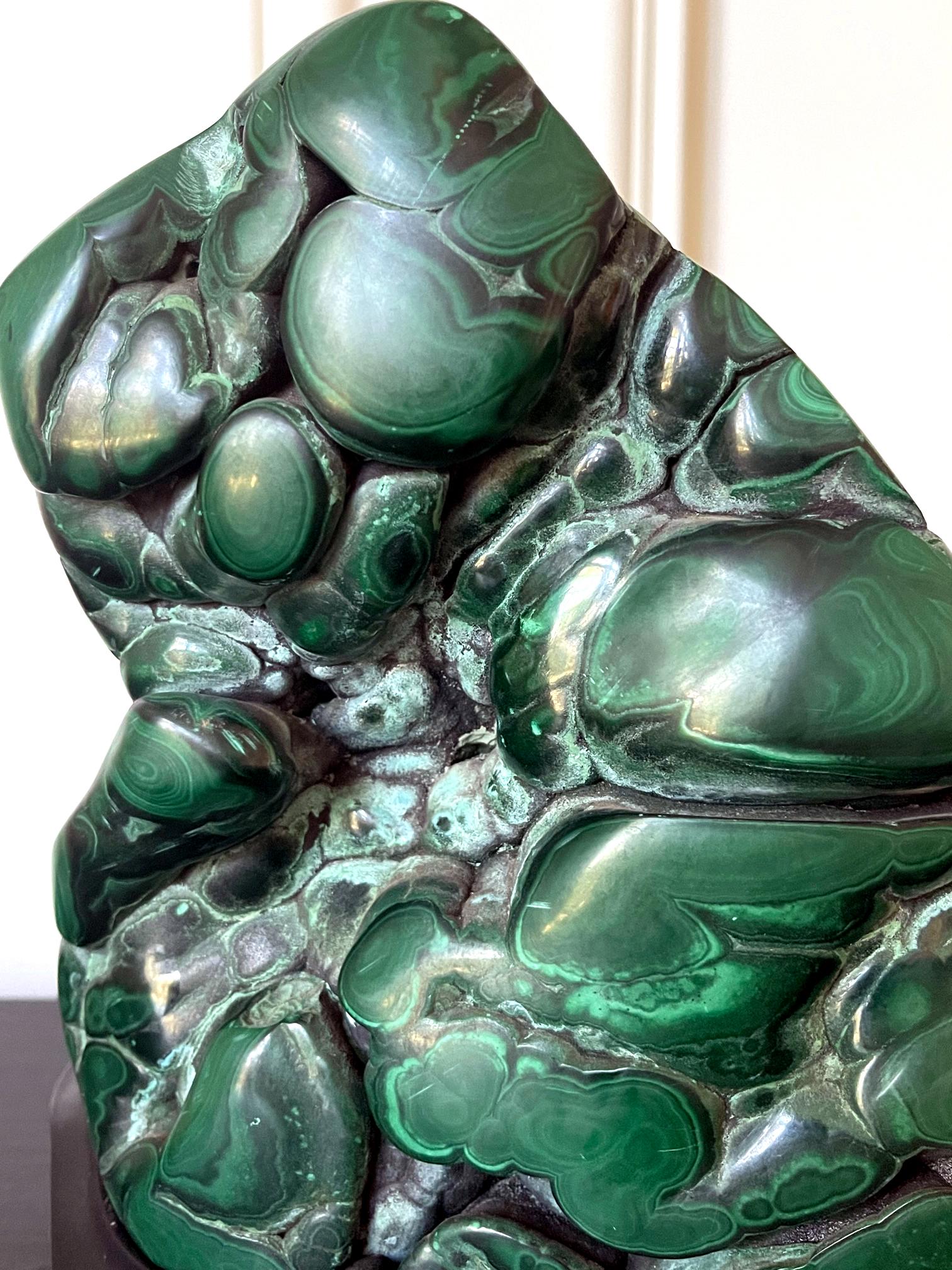 20th Century Malachite Rock on Display Stand Chinese Scholar Stone For Sale