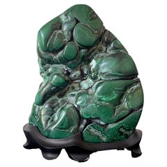 Vintage Malachite Rock on Display Stand Chinese Scholar Stone