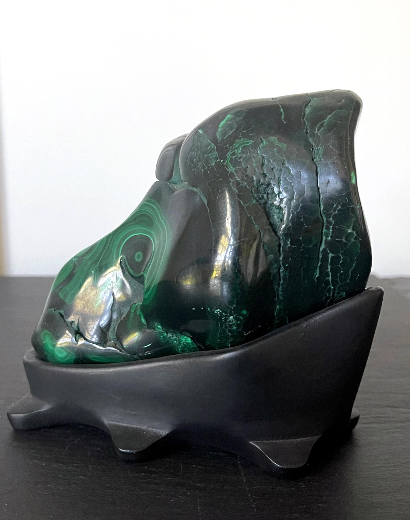 Malachite Rock Specimen on Display Stand as a Viewing Stone For Sale 4