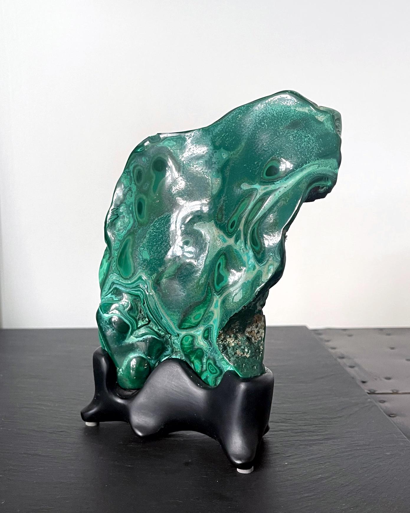 American Malachite Rock Specimen on Display Stand as a Viewing Stone