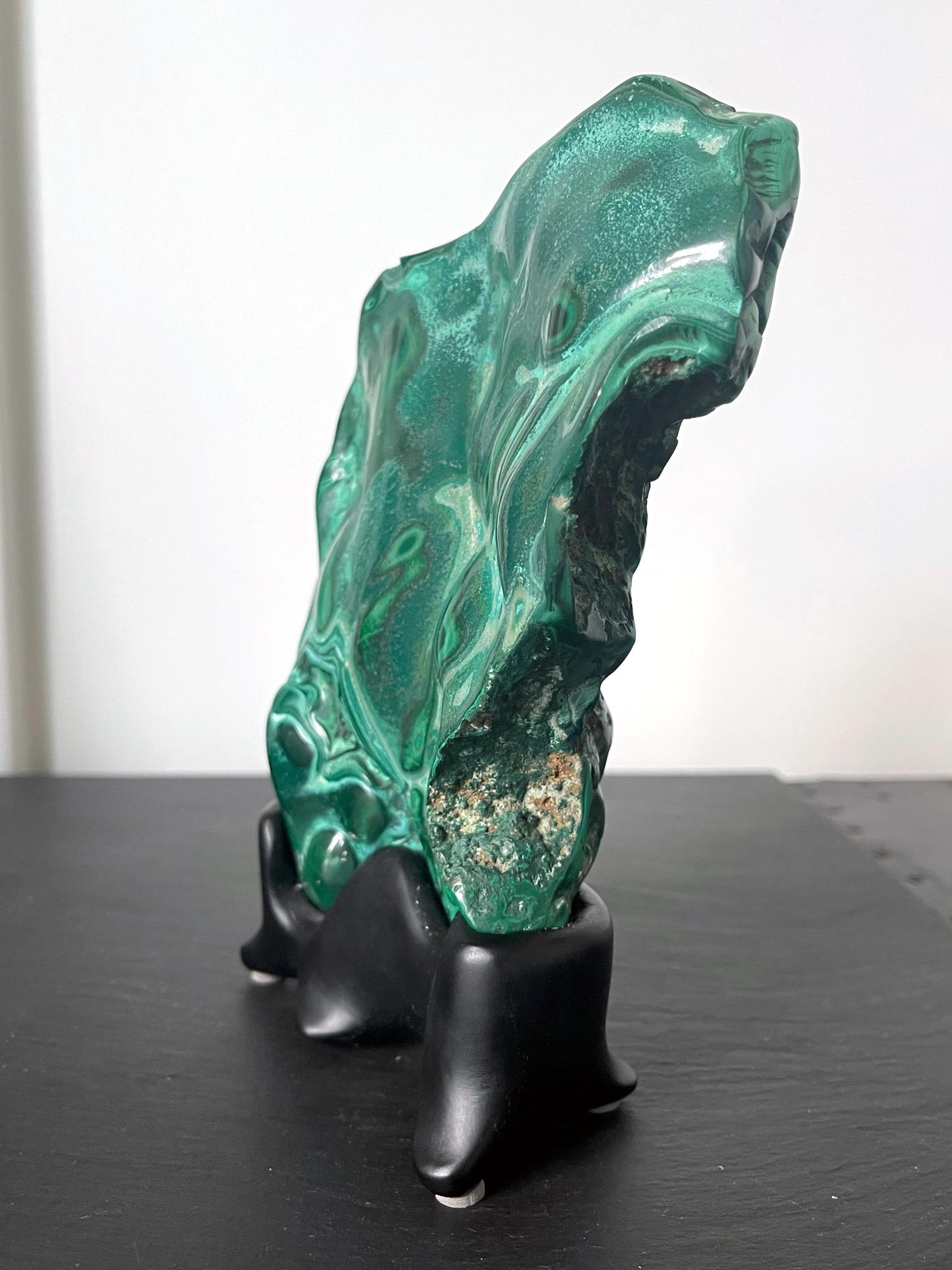 Malachite Rock Specimen on Display Stand as a Viewing Stone In Good Condition In Atlanta, GA