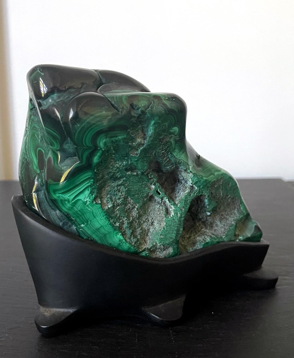 American Malachite Rock Specimen on Display Stand as a Viewing Stone For Sale