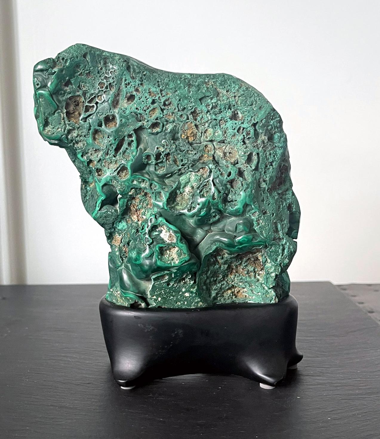 20th Century Malachite Rock Specimen on Display Stand as a Viewing Stone