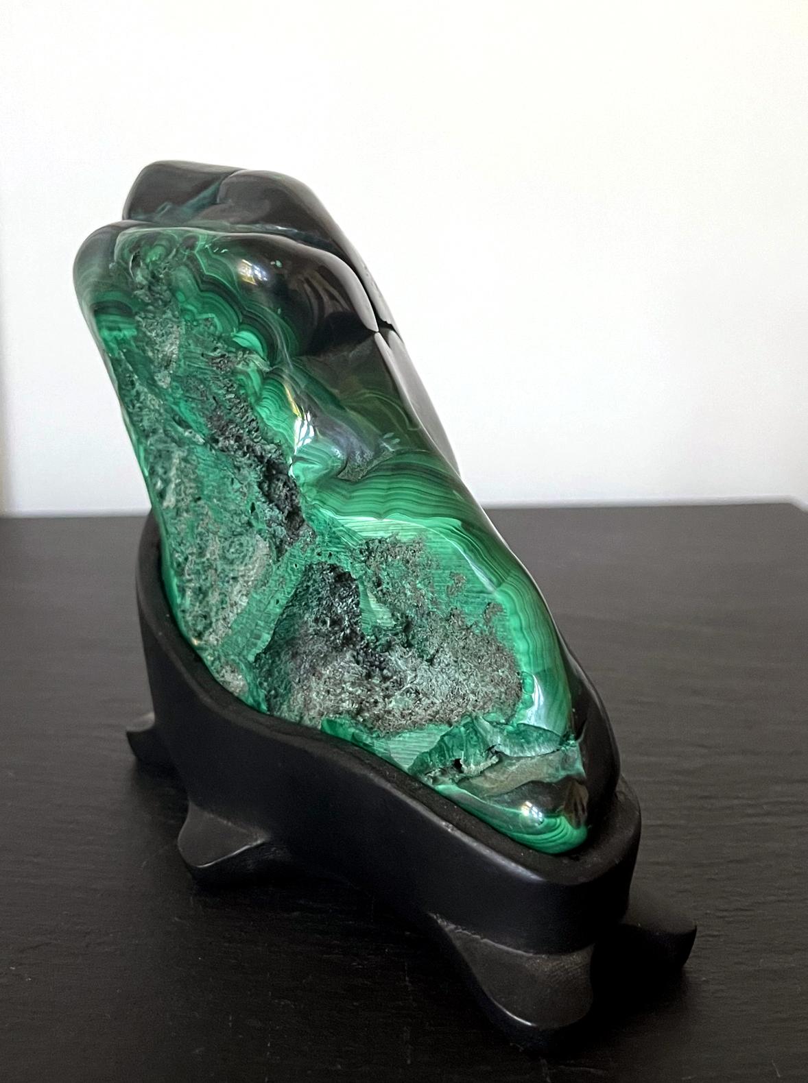 Malachite Rock Specimen on Display Stand as a Viewing Stone In Good Condition For Sale In Atlanta, GA