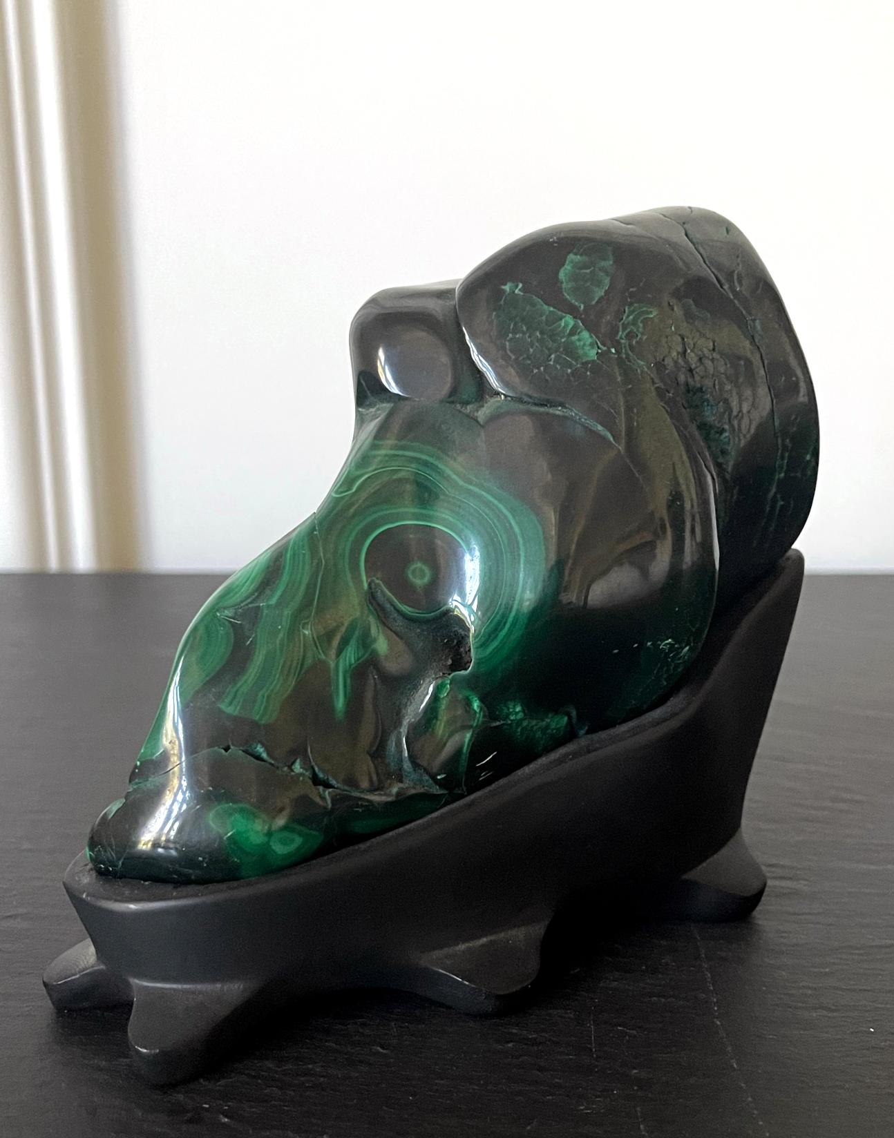20th Century Malachite Rock Specimen on Display Stand as a Viewing Stone For Sale