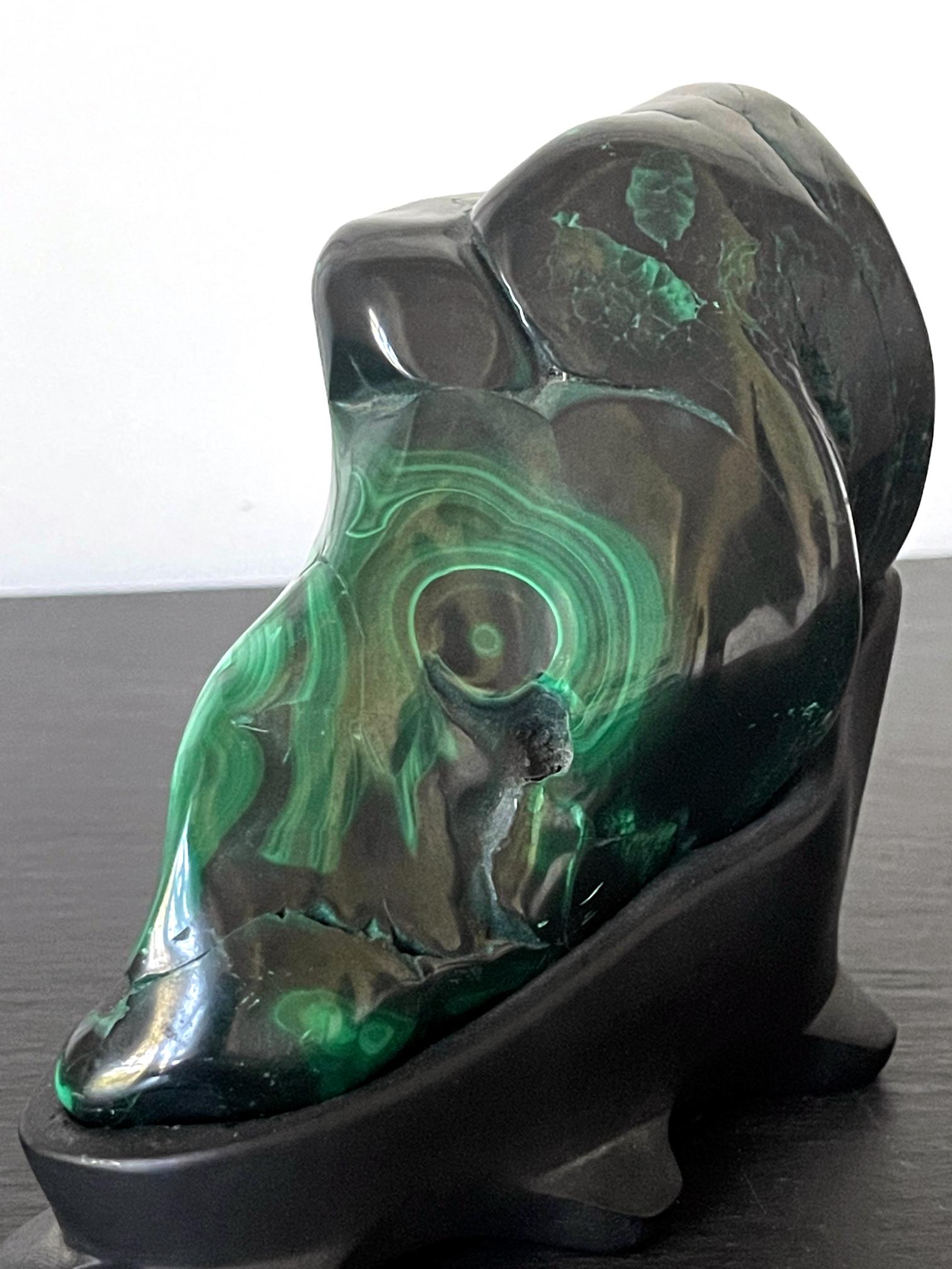 Malachite Rock Specimen on Display Stand as a Viewing Stone For Sale 1