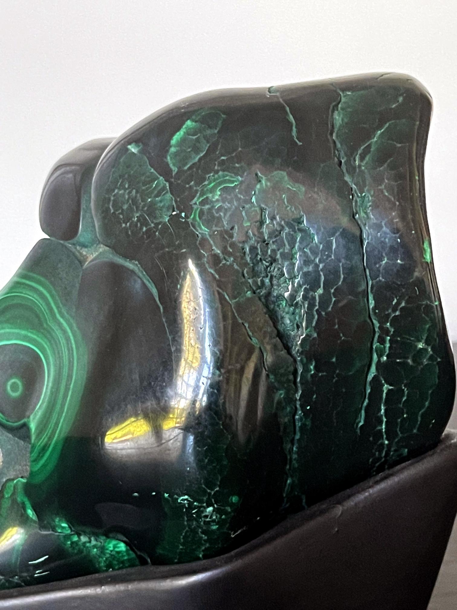 Malachite Rock Specimen on Display Stand as a Viewing Stone For Sale 3