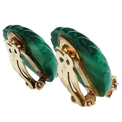 Malachite Ruby Gold Shell Earclips