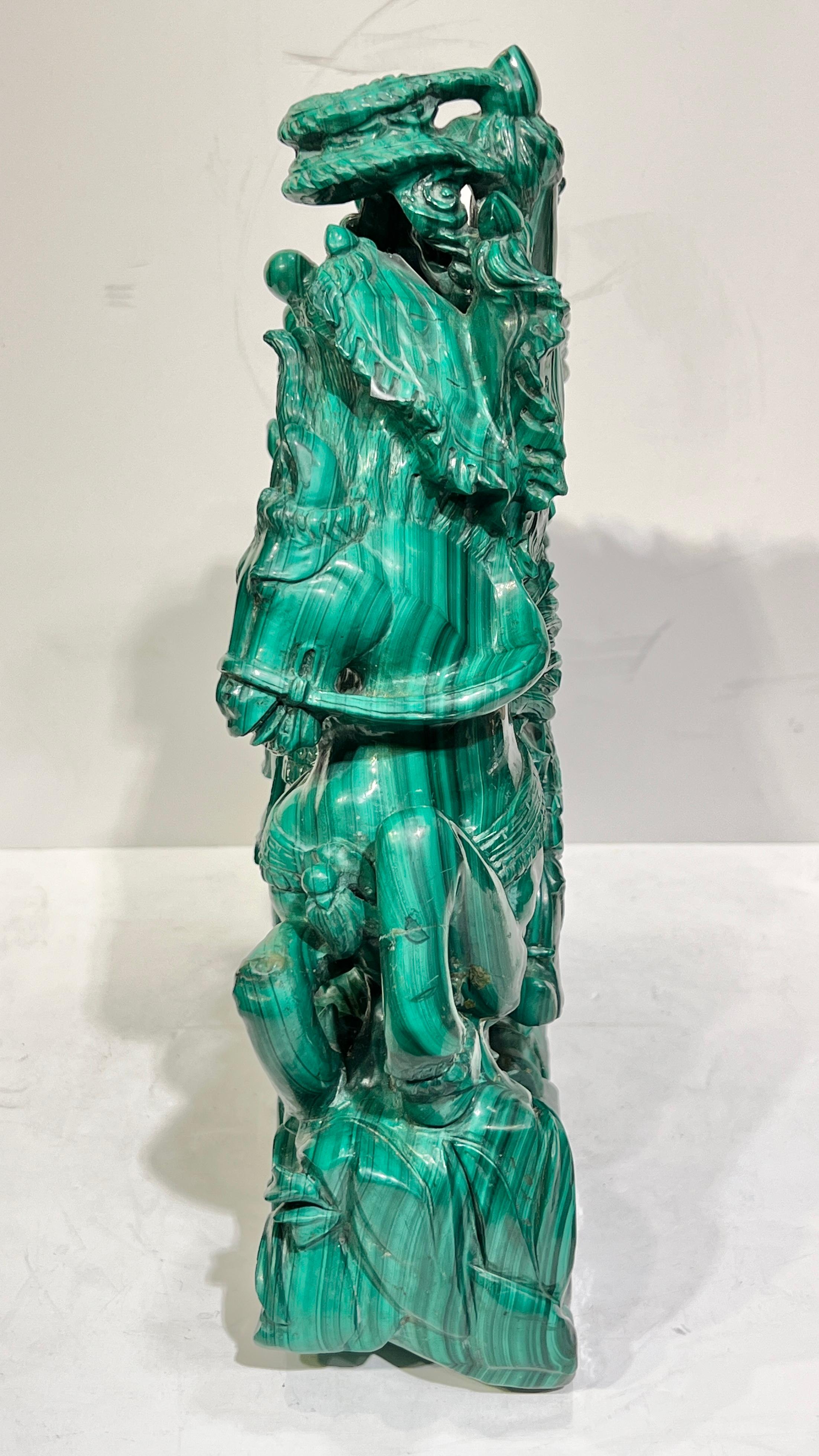 Asian Malachite Sculpture of Buddhist Deity Bodhisattva on Horseback For Sale