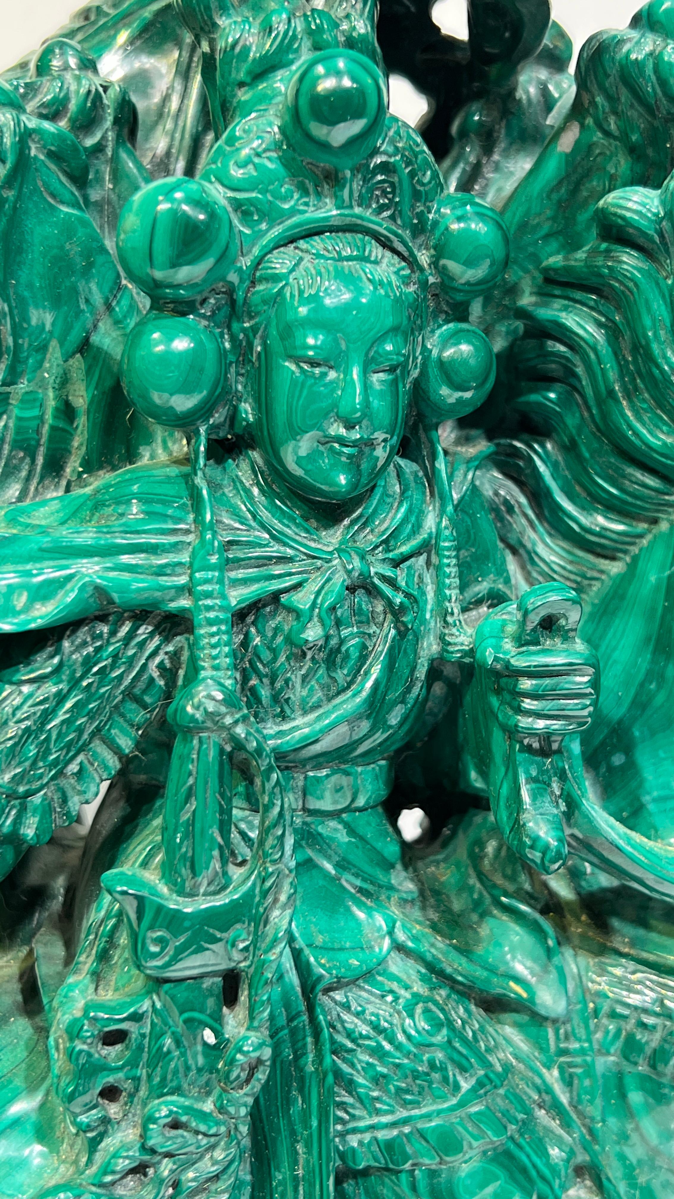 Malachite Sculpture of Buddhist Deity Bodhisattva on Horseback In Good Condition For Sale In New York, NY