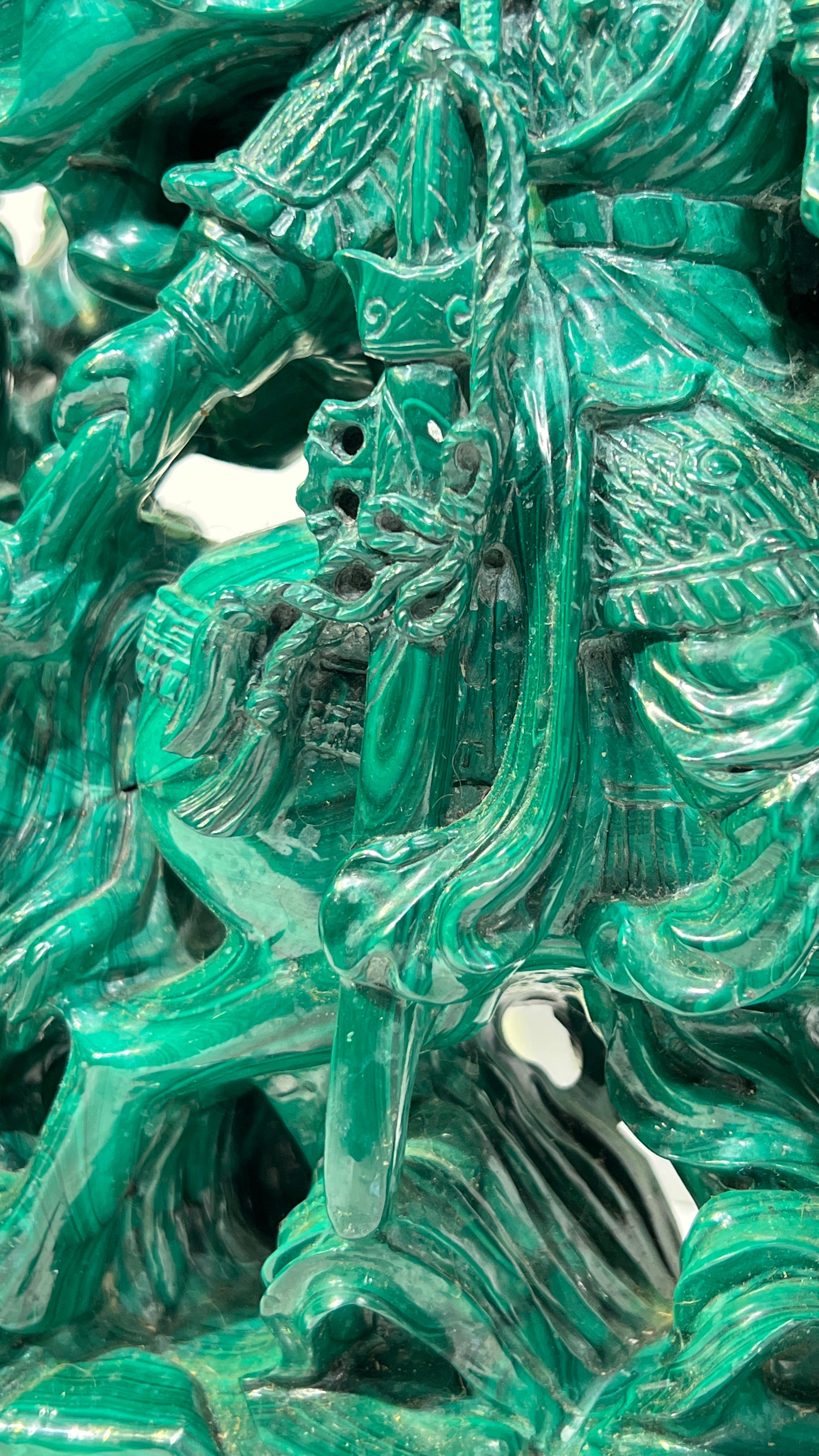 20th Century Malachite Sculpture of Buddhist Deity Bodhisattva on Horseback For Sale