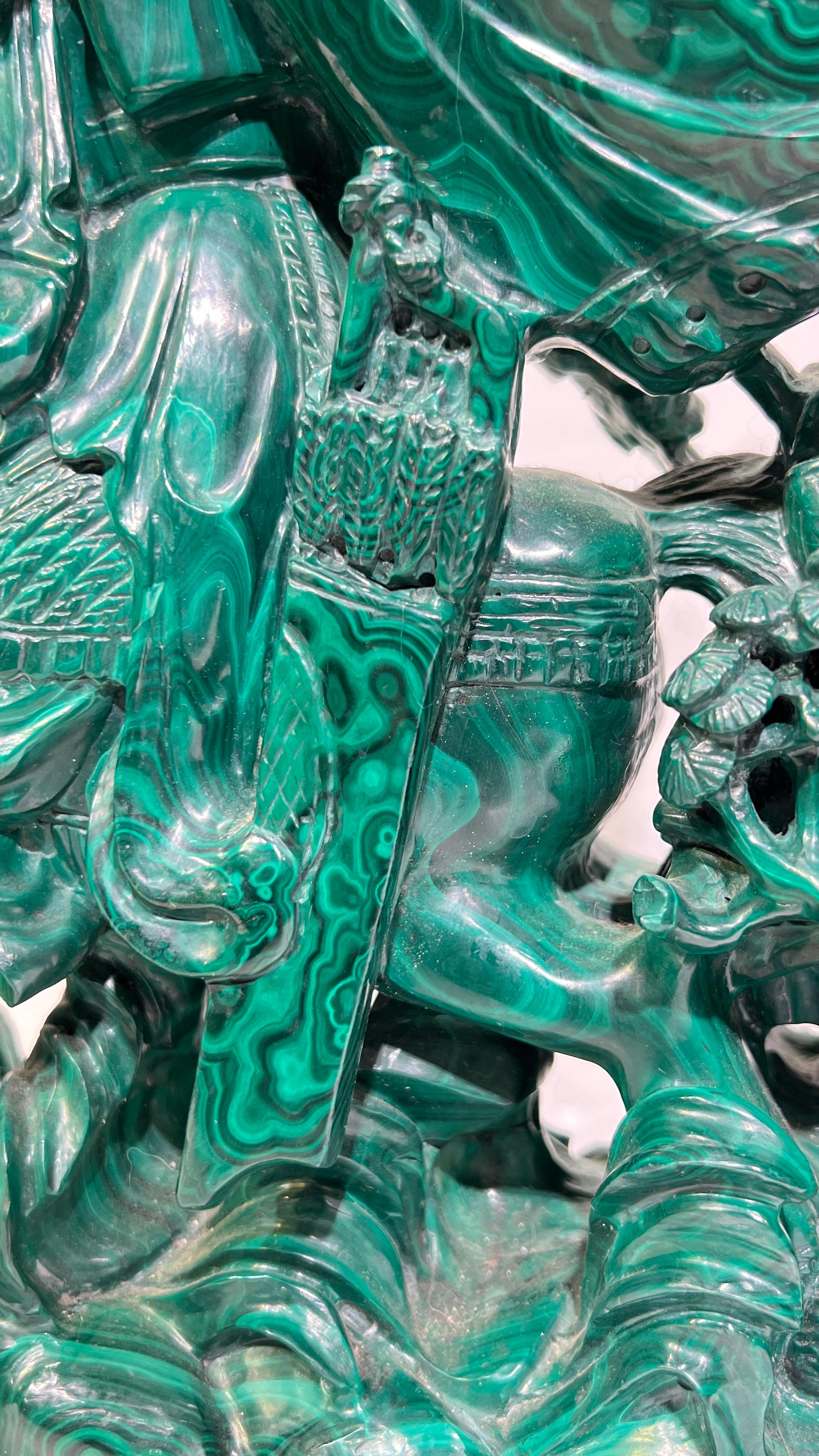 Malachite Sculpture of Buddhist Deity Bodhisattva on Horseback For Sale 3