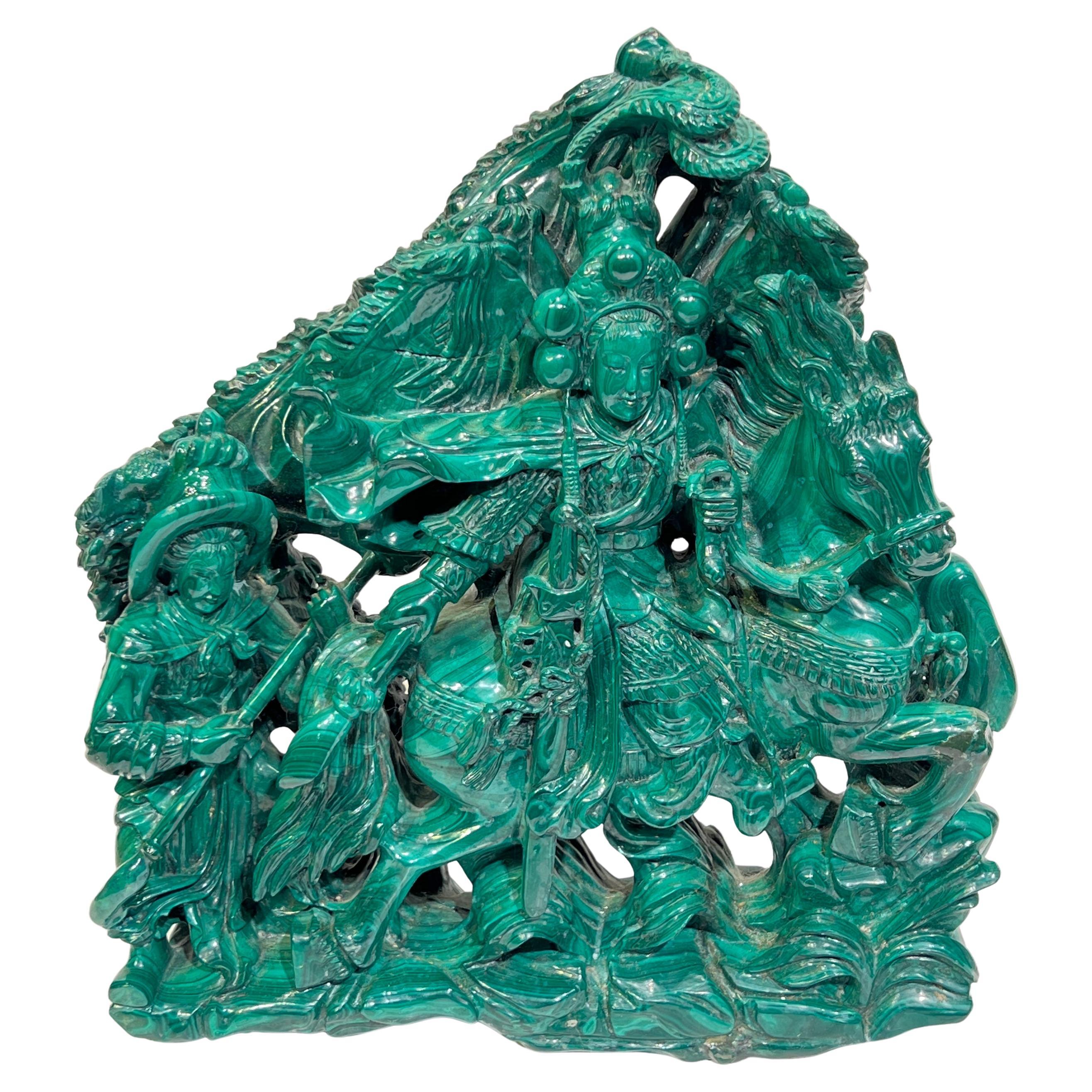 Malachite Sculpture of Buddhist Deity Bodhisattva on Horseback For Sale
