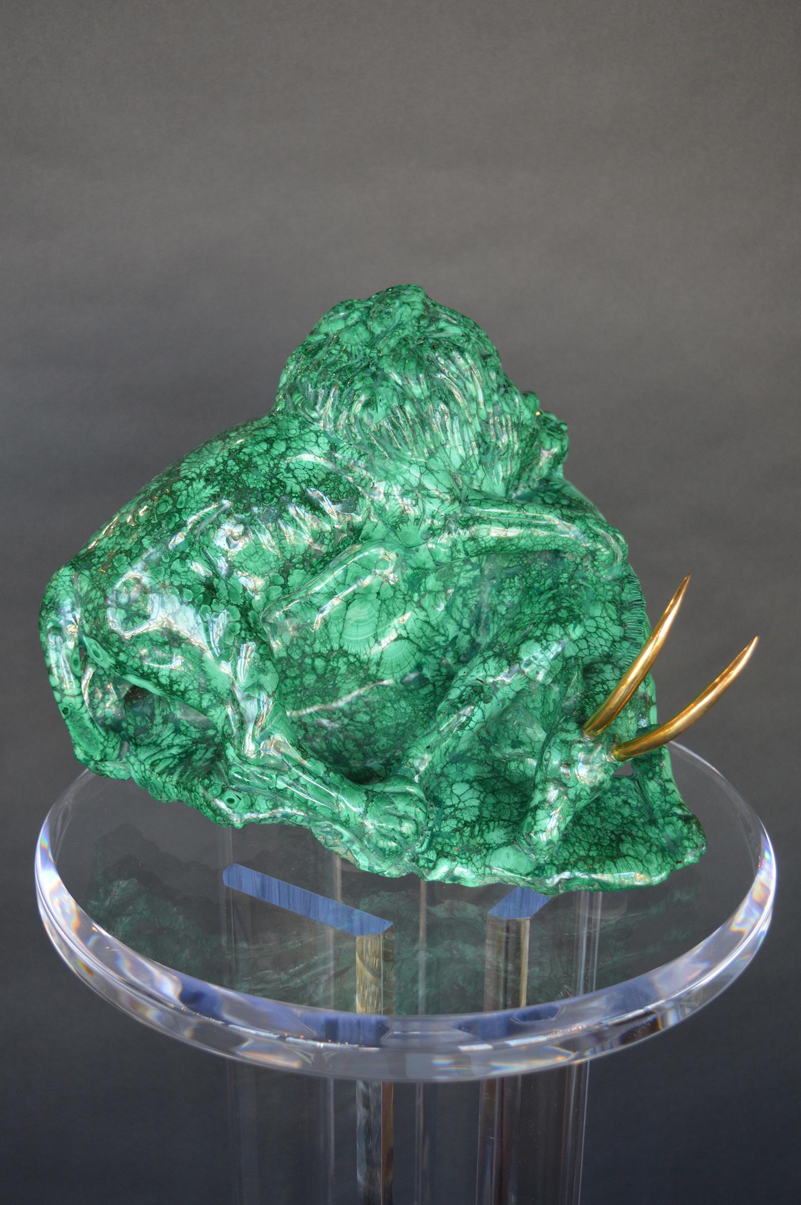 Congolese Malachite Sculpture with Acrylic Pedestal