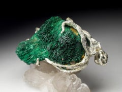 Malachit Silber Anhänger Deep Green Moss Fiber Forest Natürlicher Edelstein