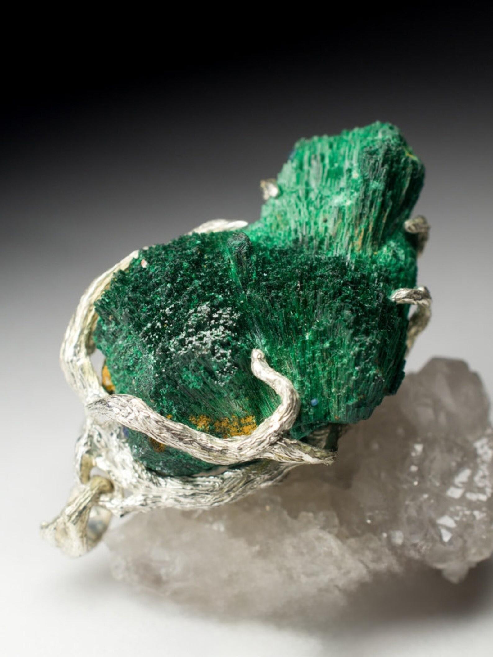 Malachite Silver Pendant Deep Green Moss Fiber Forest Natural Gemstone For Sale 1