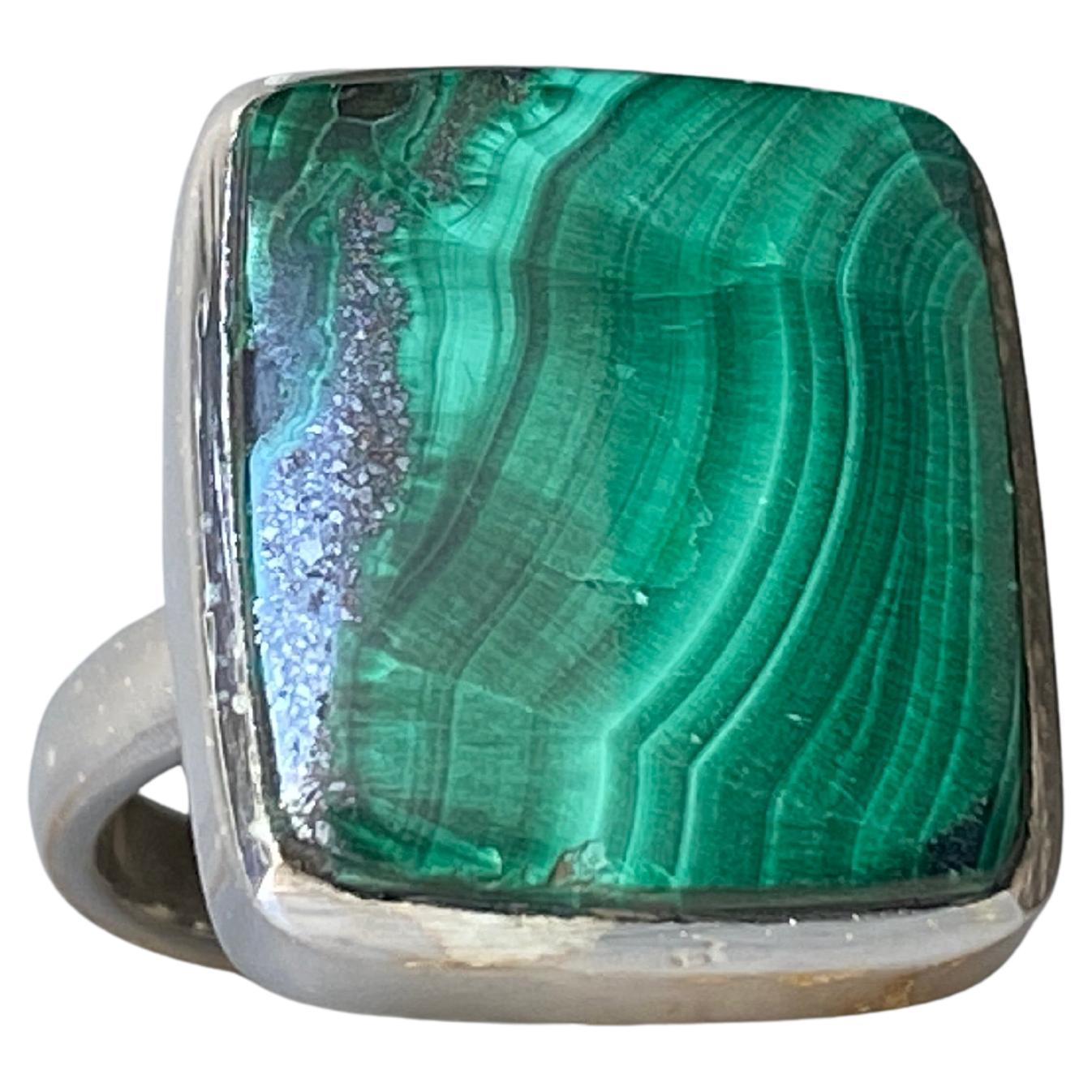Malachit Silber Ring im Angebot