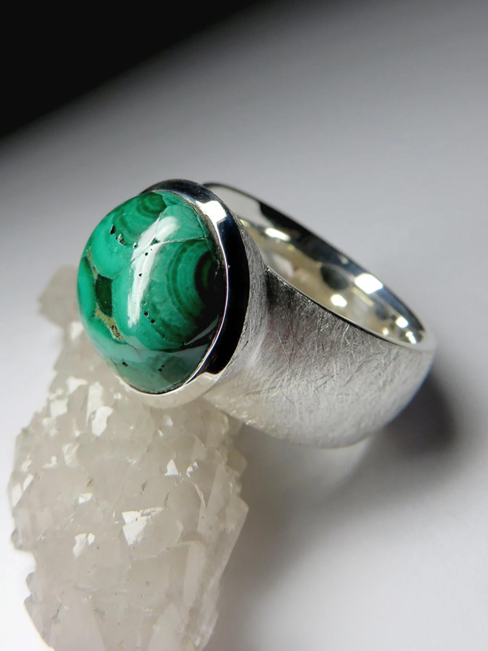 da uomo o donna Anello in argento con malachite Gemme verdi naturali Gioielli con dichiarazione di malachite in vendita