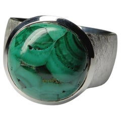 Malachite Silver Ring Natural Green Gemstones Malachite Statement Jewelry