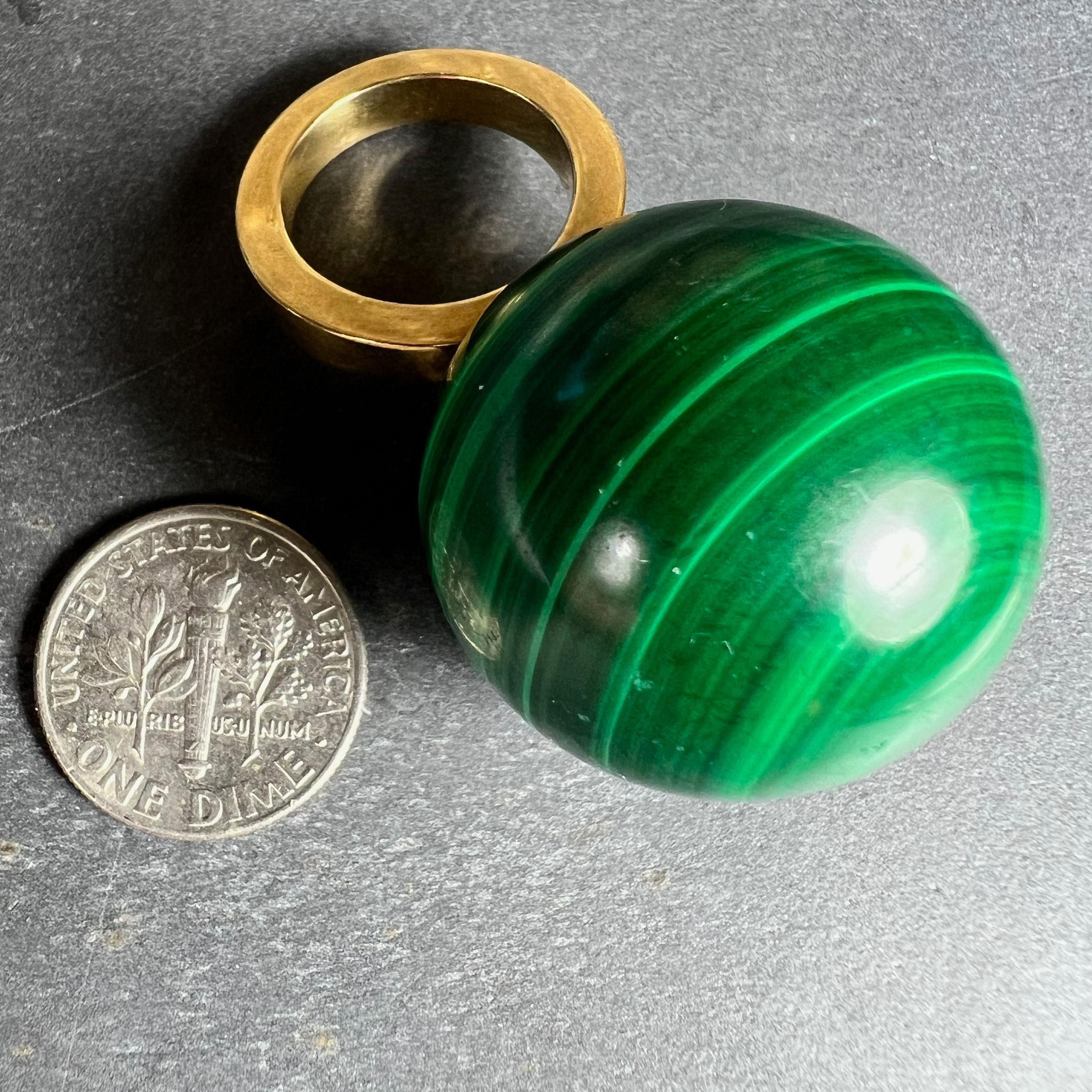 Malachite Sphere 18 Karat Yellow Gold Ring Pendant For Sale 9