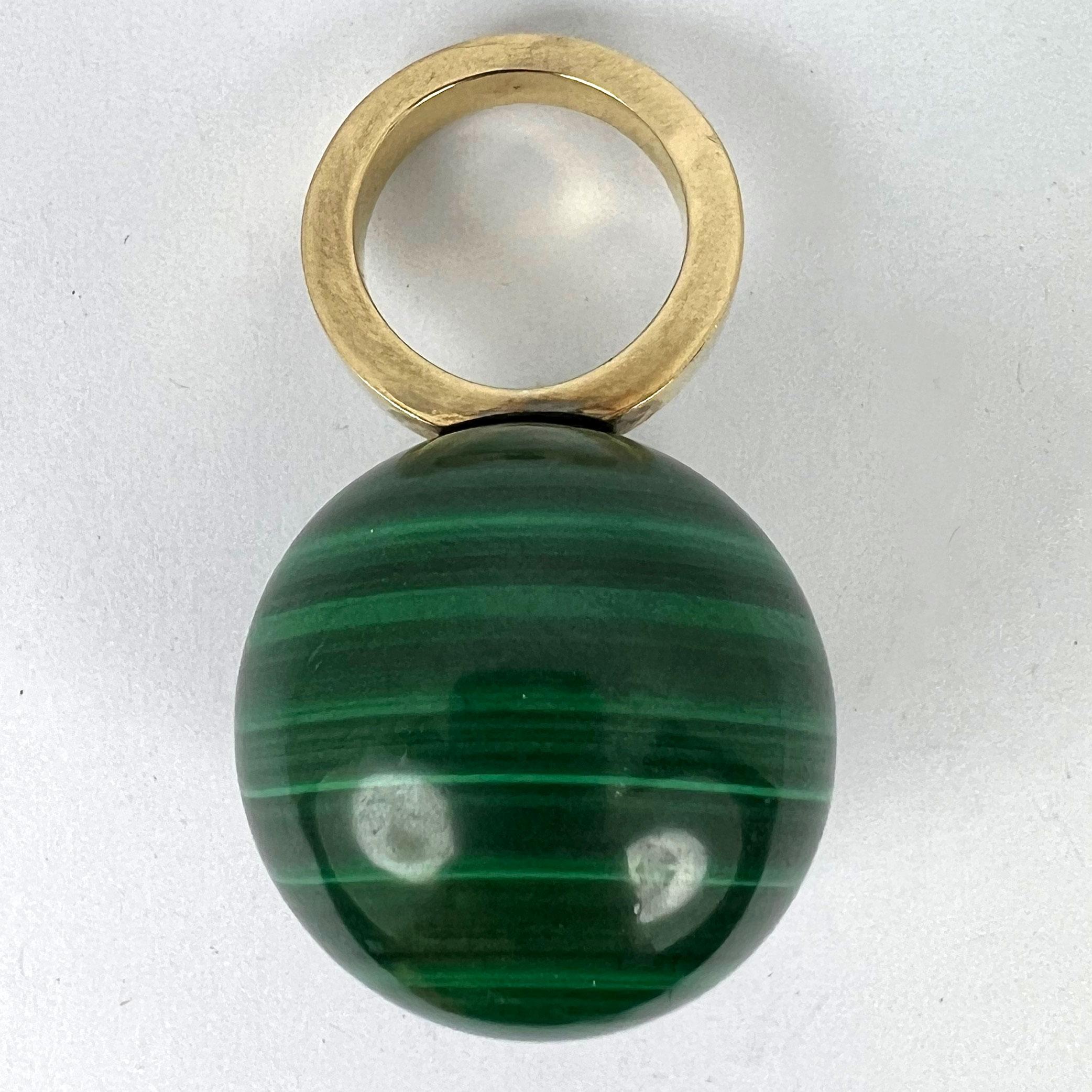 Malachite Sphere 18 Karat Yellow Gold Ring Pendant For Sale 10