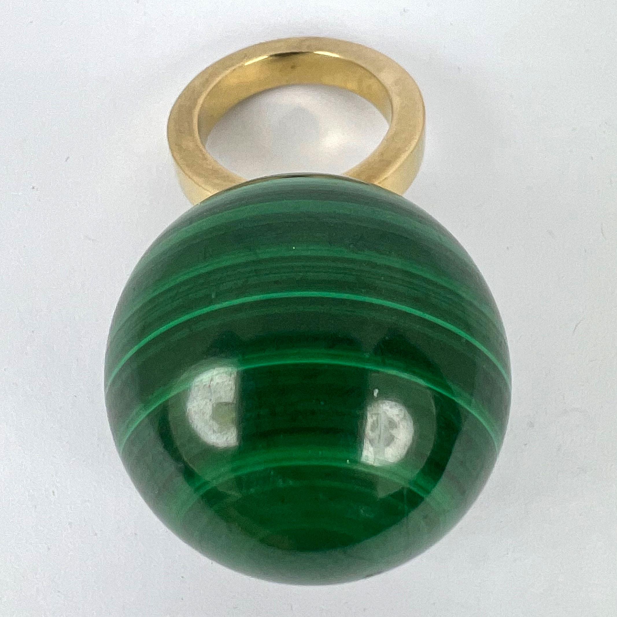 Malachite Sphere 18 Karat Yellow Gold Ring Pendant For Sale 11