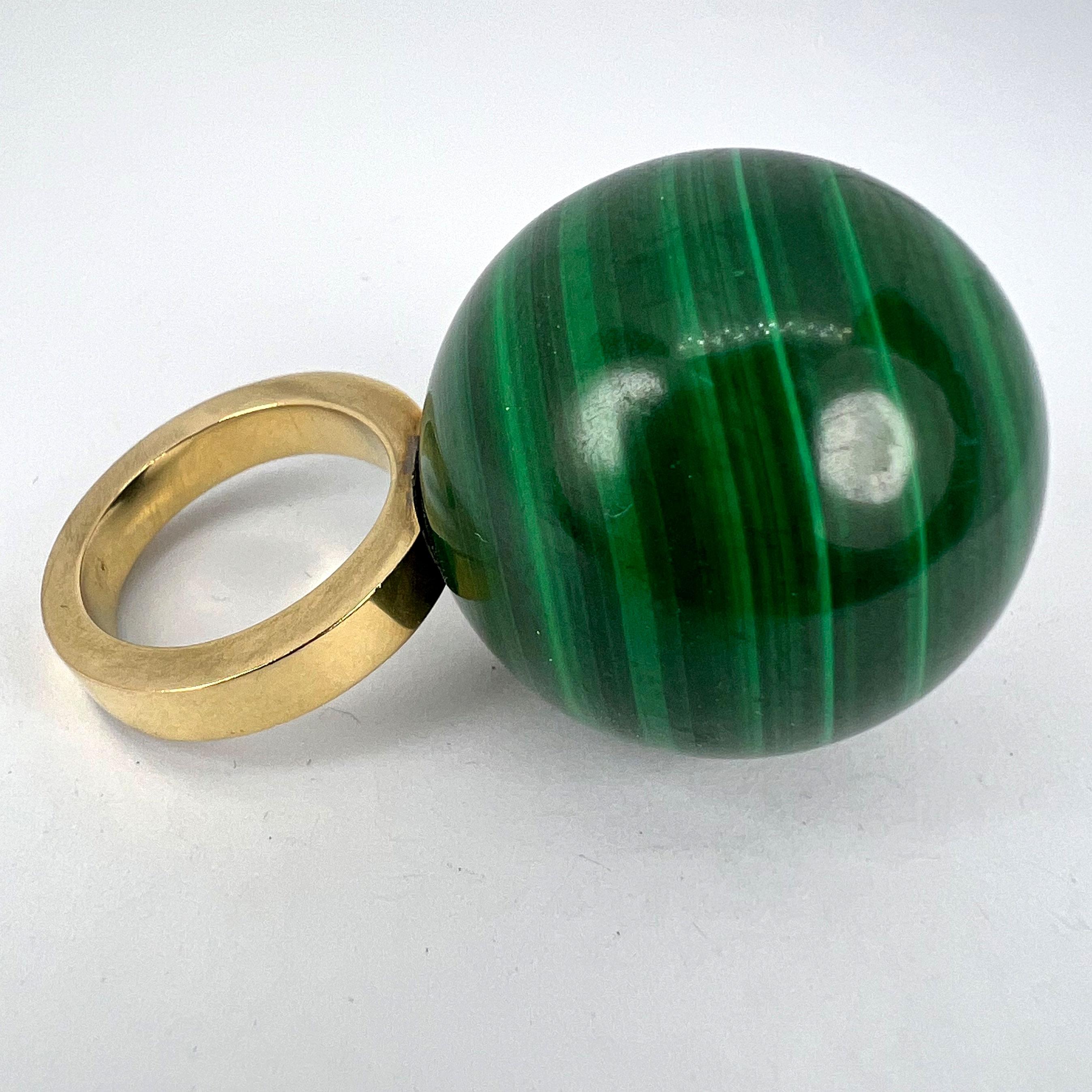Malachite Sphere 18 Karat Yellow Gold Ring Pendant For Sale 14