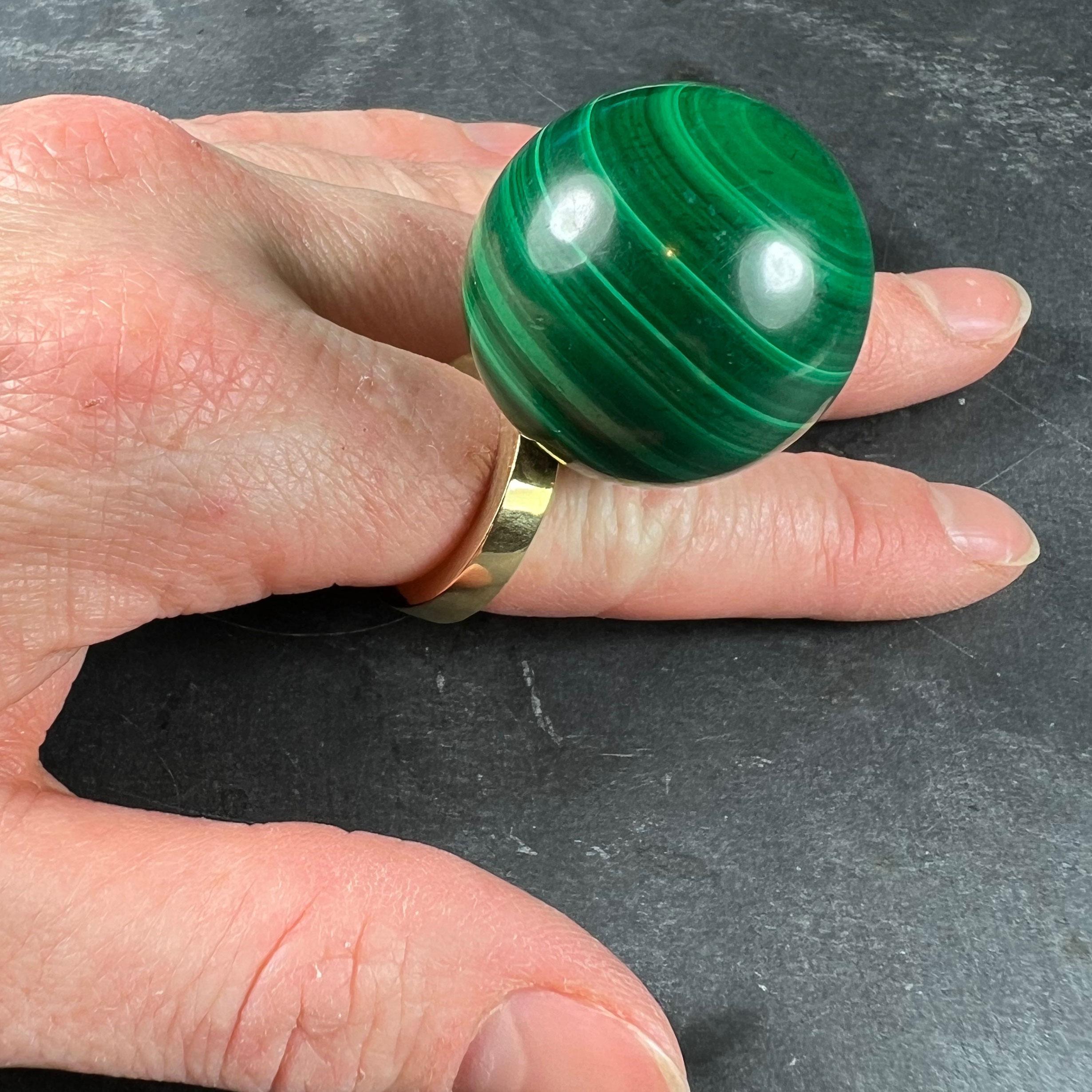 Malachite Sphere 18 Karat Yellow Gold Ring Pendant For Sale 4