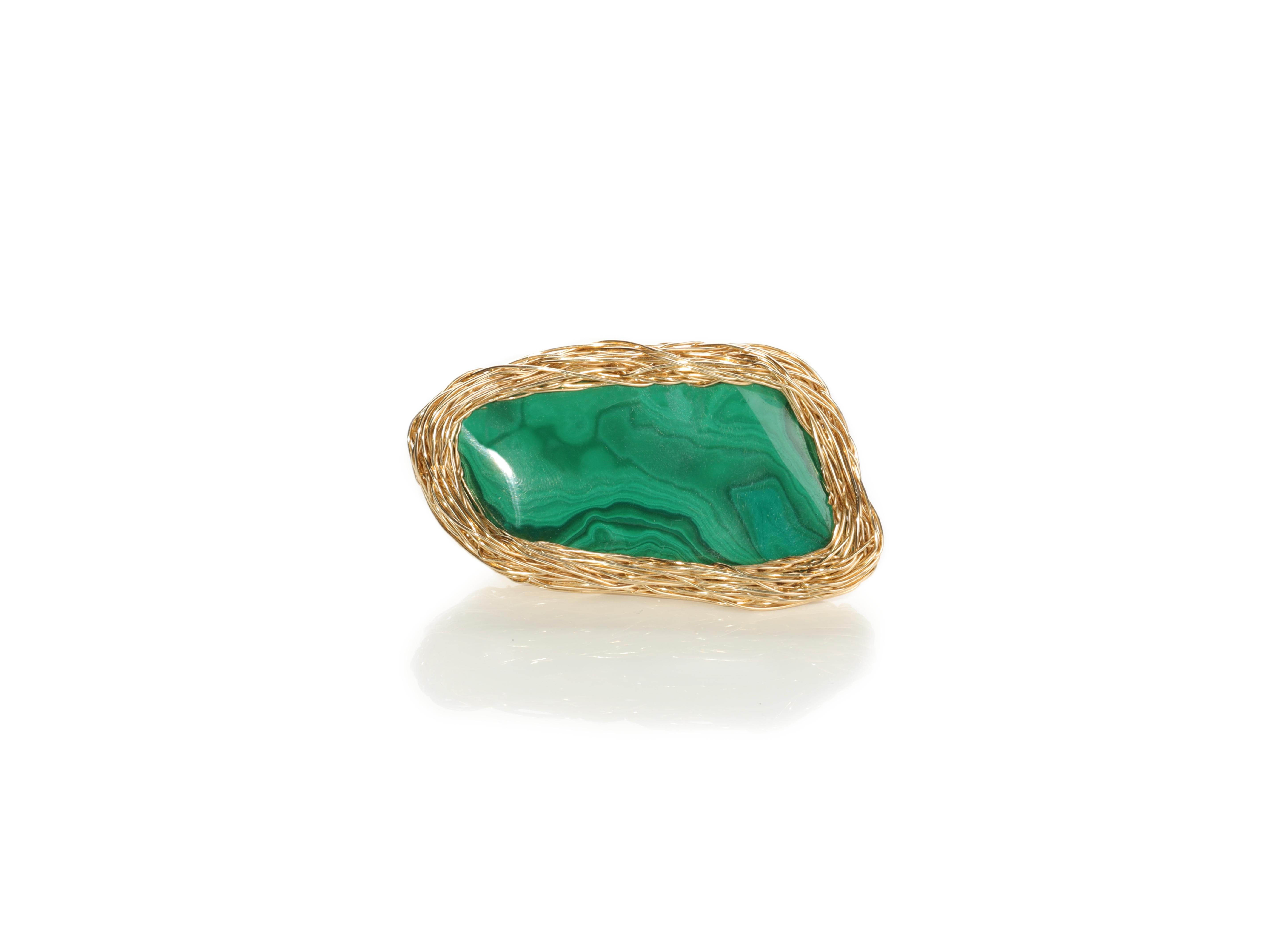 Malachite Statement Cocktail Ring 14 K in Yellow Gold F. by the Artist For Sale 5
