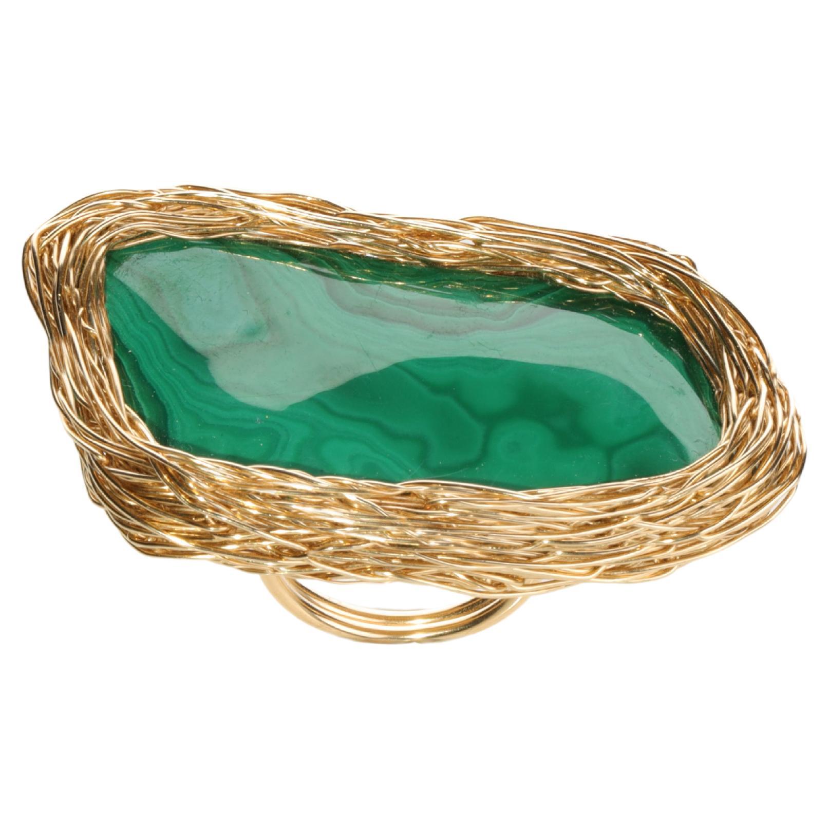 Malachite Statement Cocktail Ring 14 K in Yellow Gold F. by the Artist