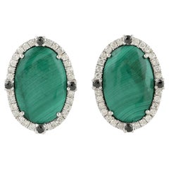 Pendientes de Malaquita con Diamantes de Oro Blanco de 18k