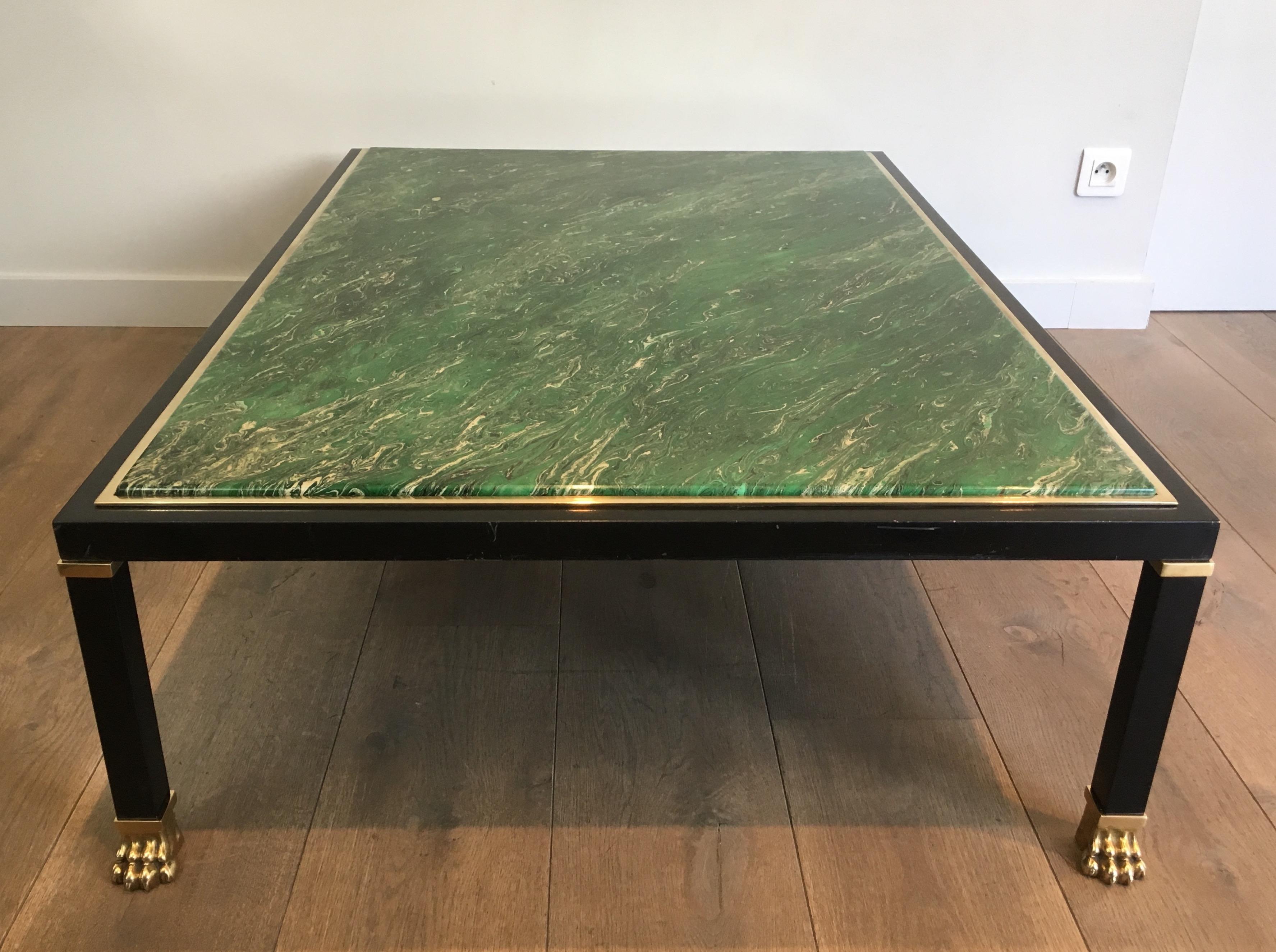 Malachite Style, Black Lacquered Metal & Claw Feet Coffee Table by Guy Lefèvre 9