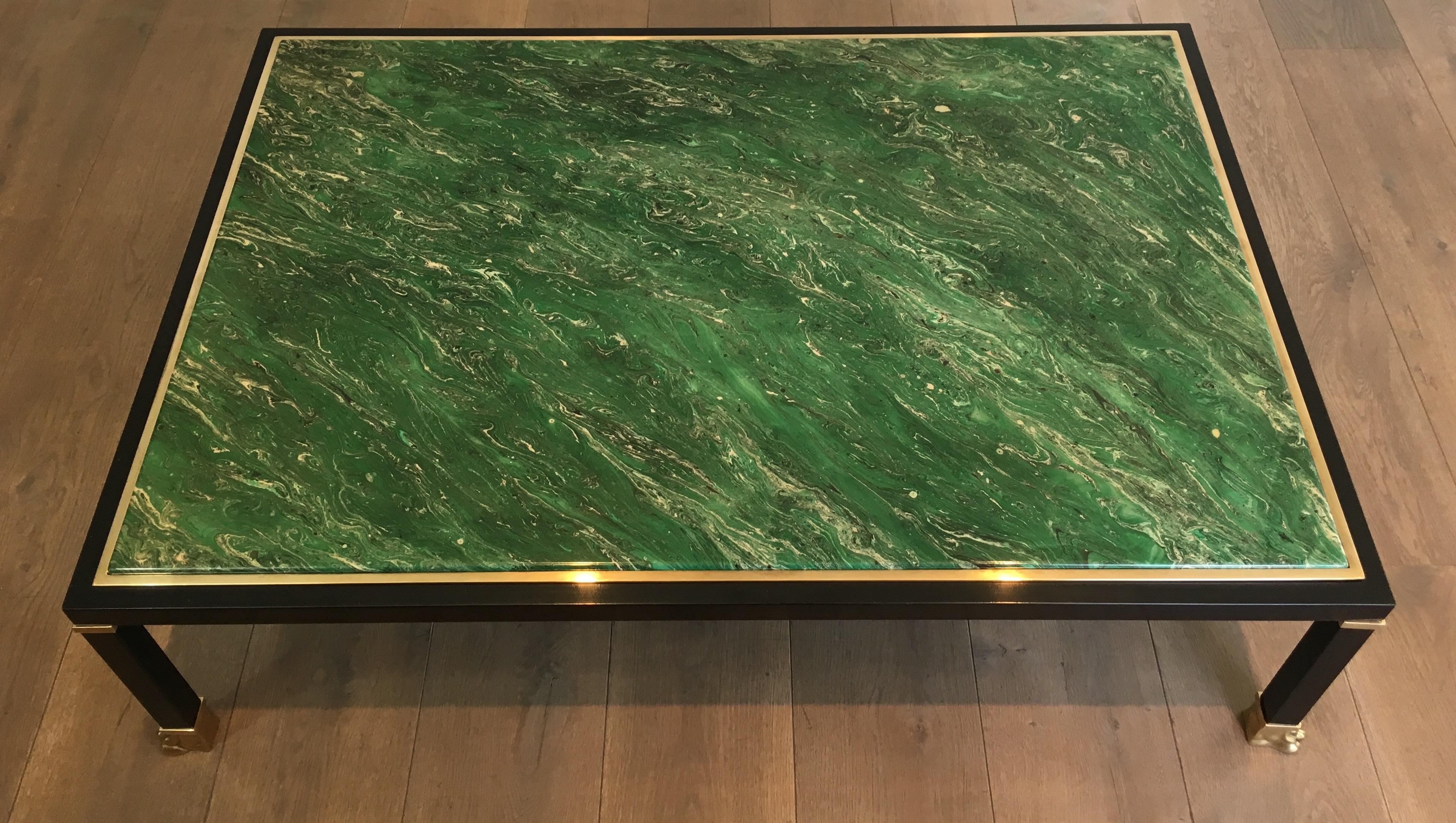 Malachite Style, Black Lacquered Metal & Claw Feet Coffee Table by Guy Lefèvre 11