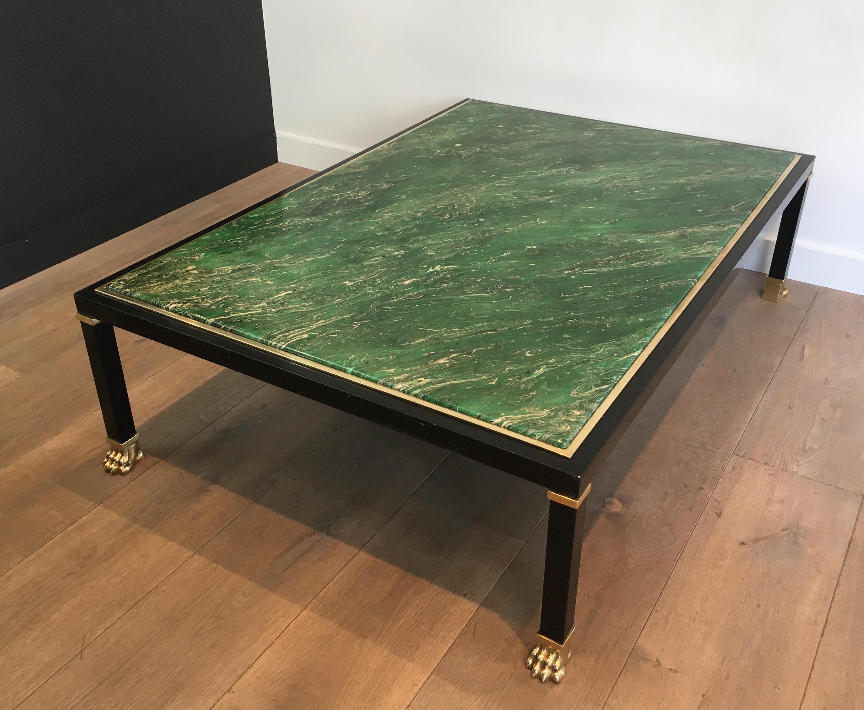 Malachite Style, Black Lacquered Metal & Claw Feet Coffee Table by Guy Lefèvre 12