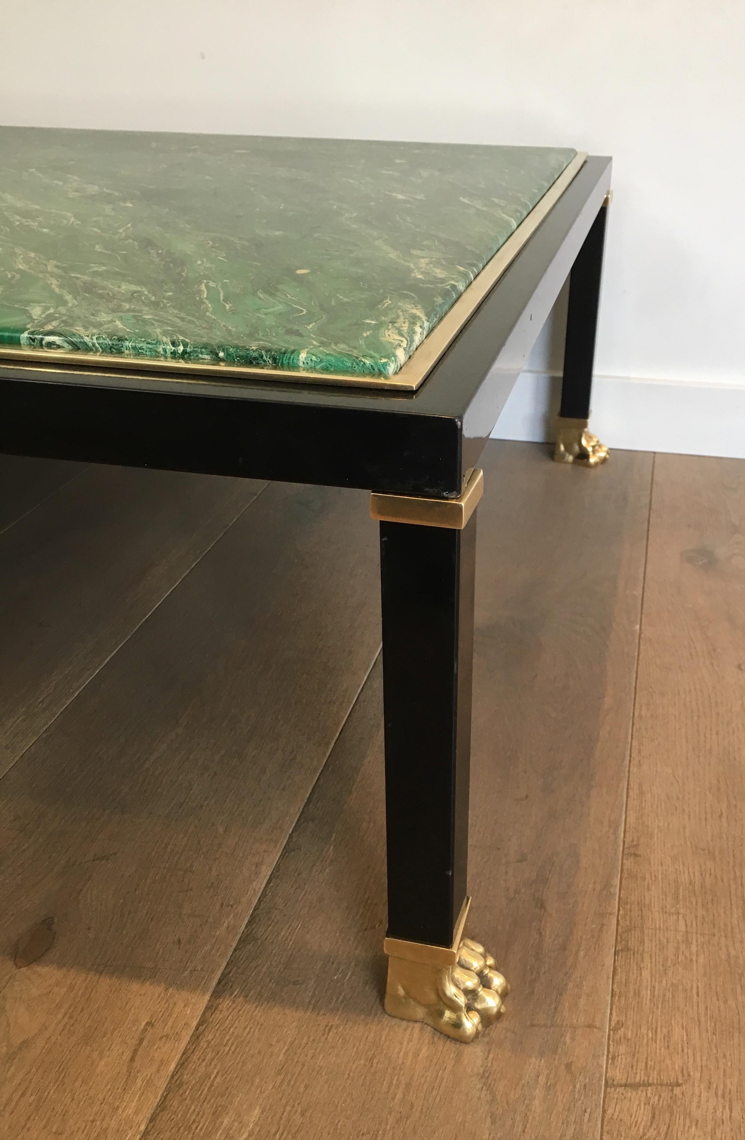 Late 20th Century Malachite Style, Black Lacquered Metal & Claw Feet Coffee Table by Guy Lefèvre