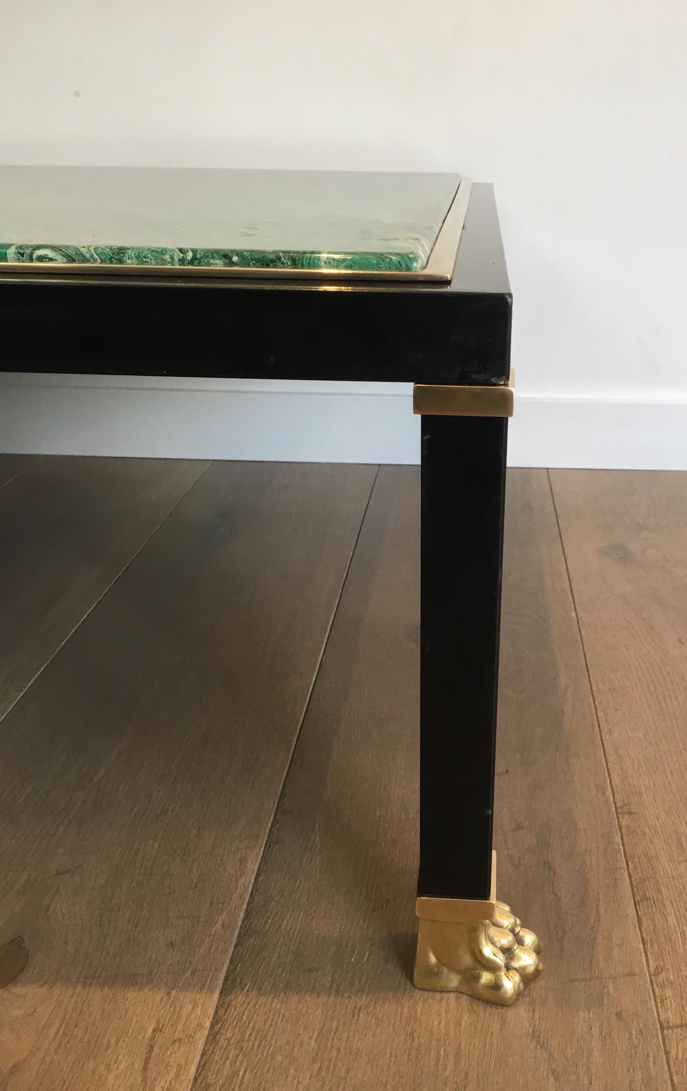 Malachite Style, Black Lacquered Metal & Claw Feet Coffee Table by Guy Lefèvre 1