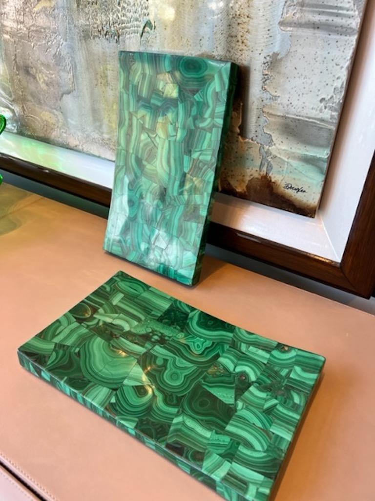 This is a beautiful Malachite tray perfect for catching your keys or setting napkins on in a powder room.