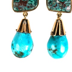Malachite, Turquoise 18k Gold Earrings