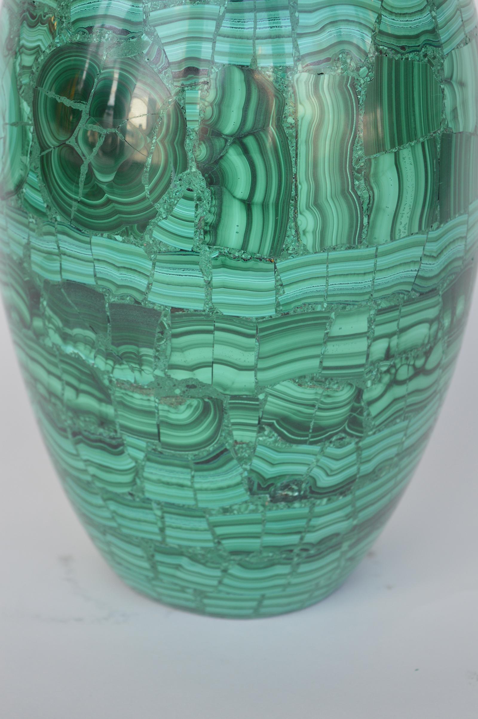 Malachite Vase with Bronze Accent In Excellent Condition For Sale In Los Angeles, CA
