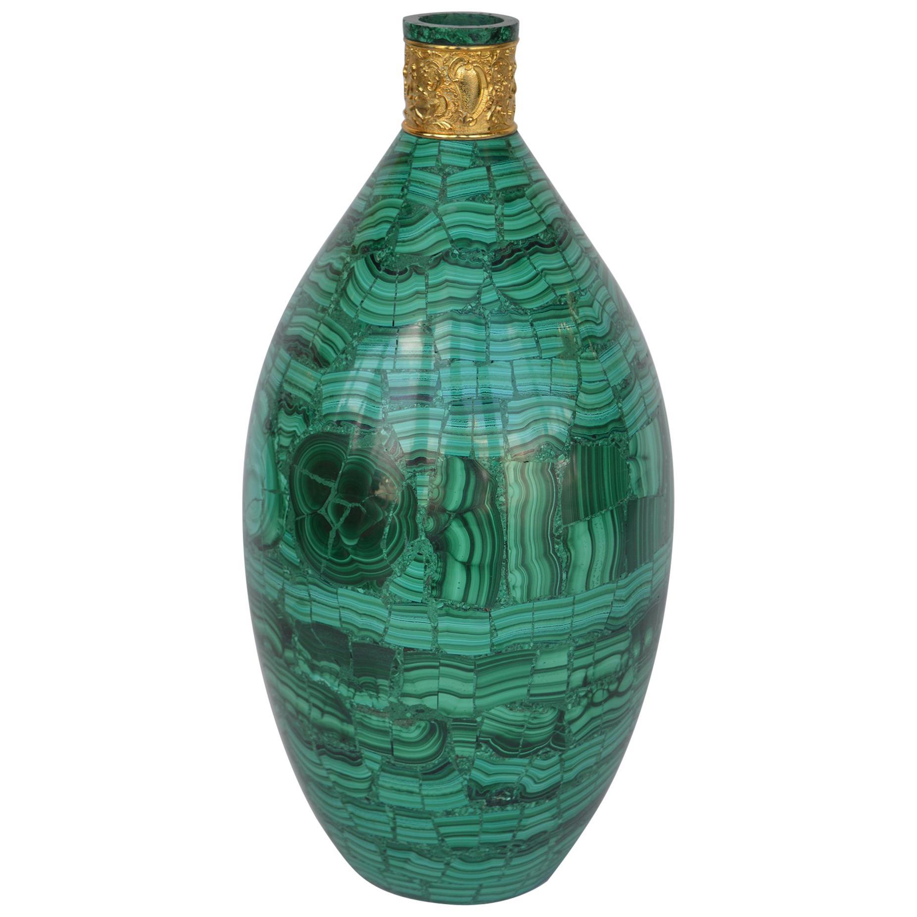 Malachite Vase with Bronze Accent