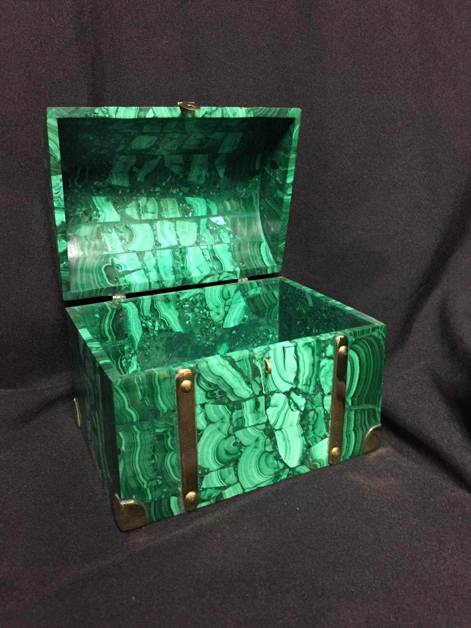 Malachite Veneered and Brass Domed Box In Excellent Condition In Cypress, CA