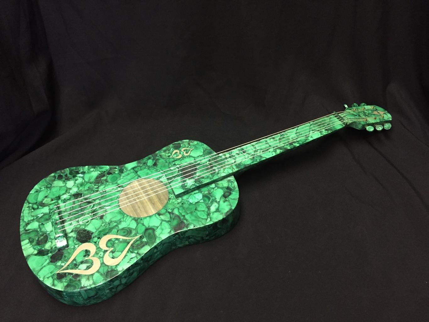 Malachite Veneered Musical Guitar In Excellent Condition In Cypress, CA