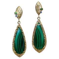 Malachite Verde Earrings set in textured 14 Karat Gold Frame by K.MITA