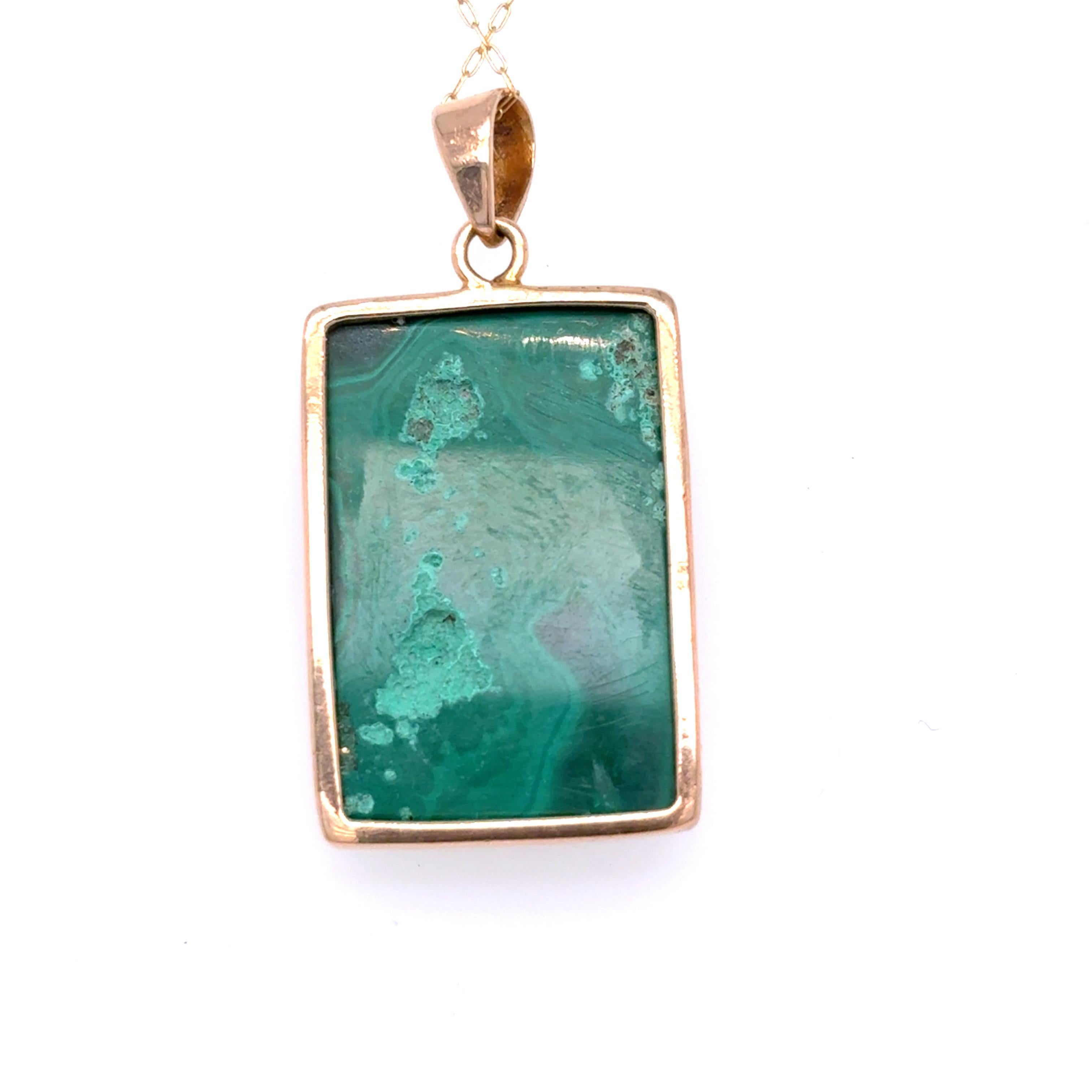 Malachite Yellow Gold Pendant Necklace 4