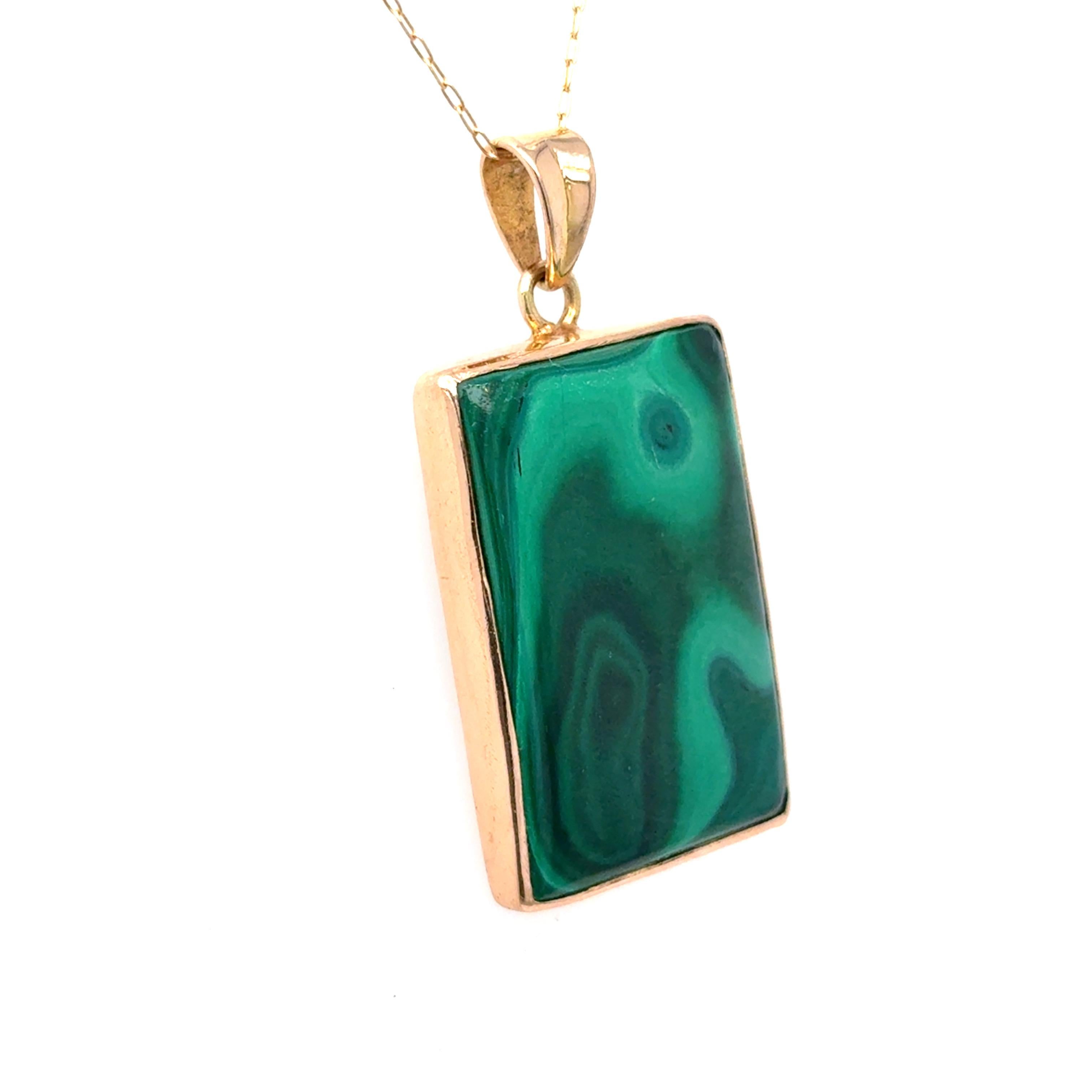 Artisan Malachite Yellow Gold Pendant Necklace