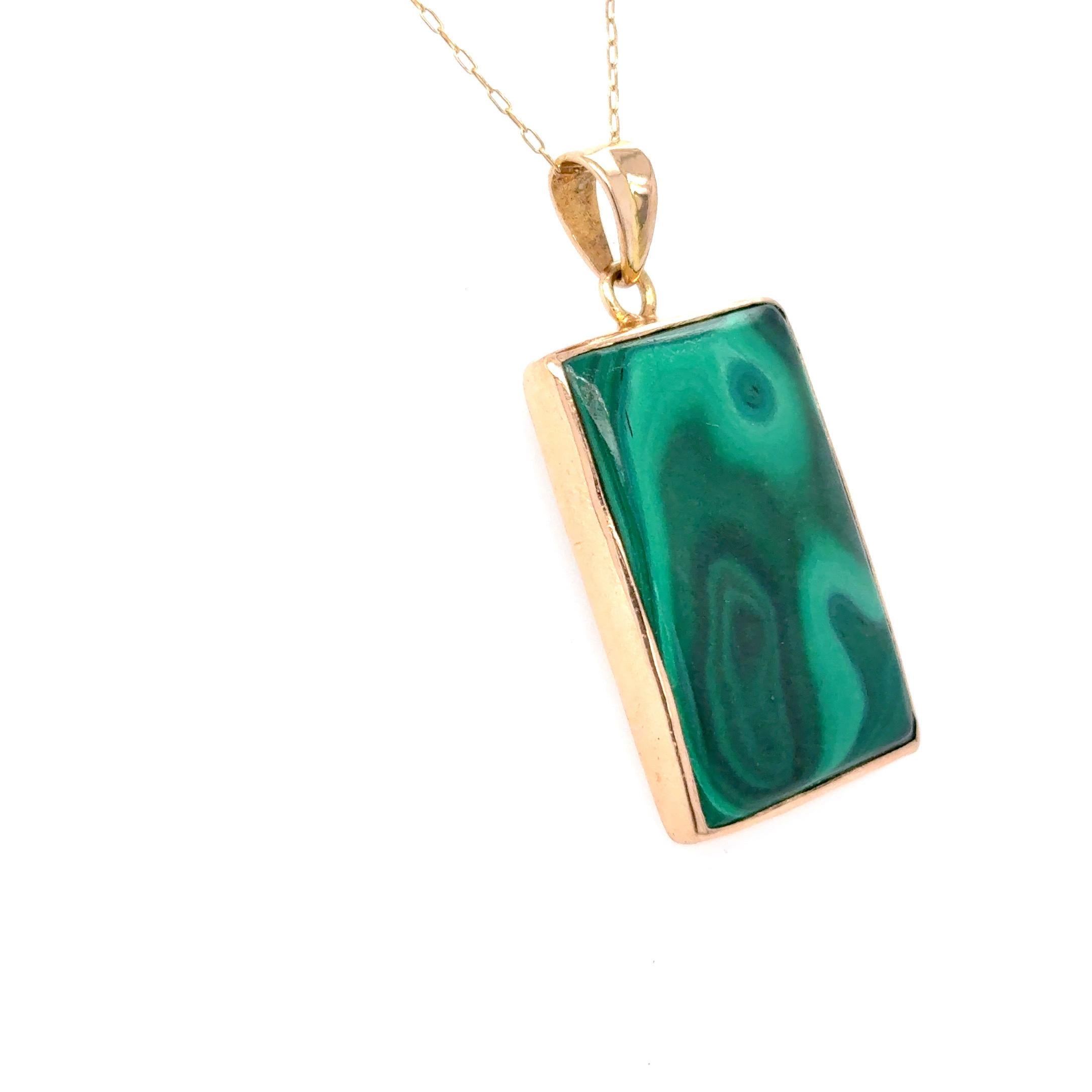 Baguette Cut Malachite Yellow Gold Pendant Necklace