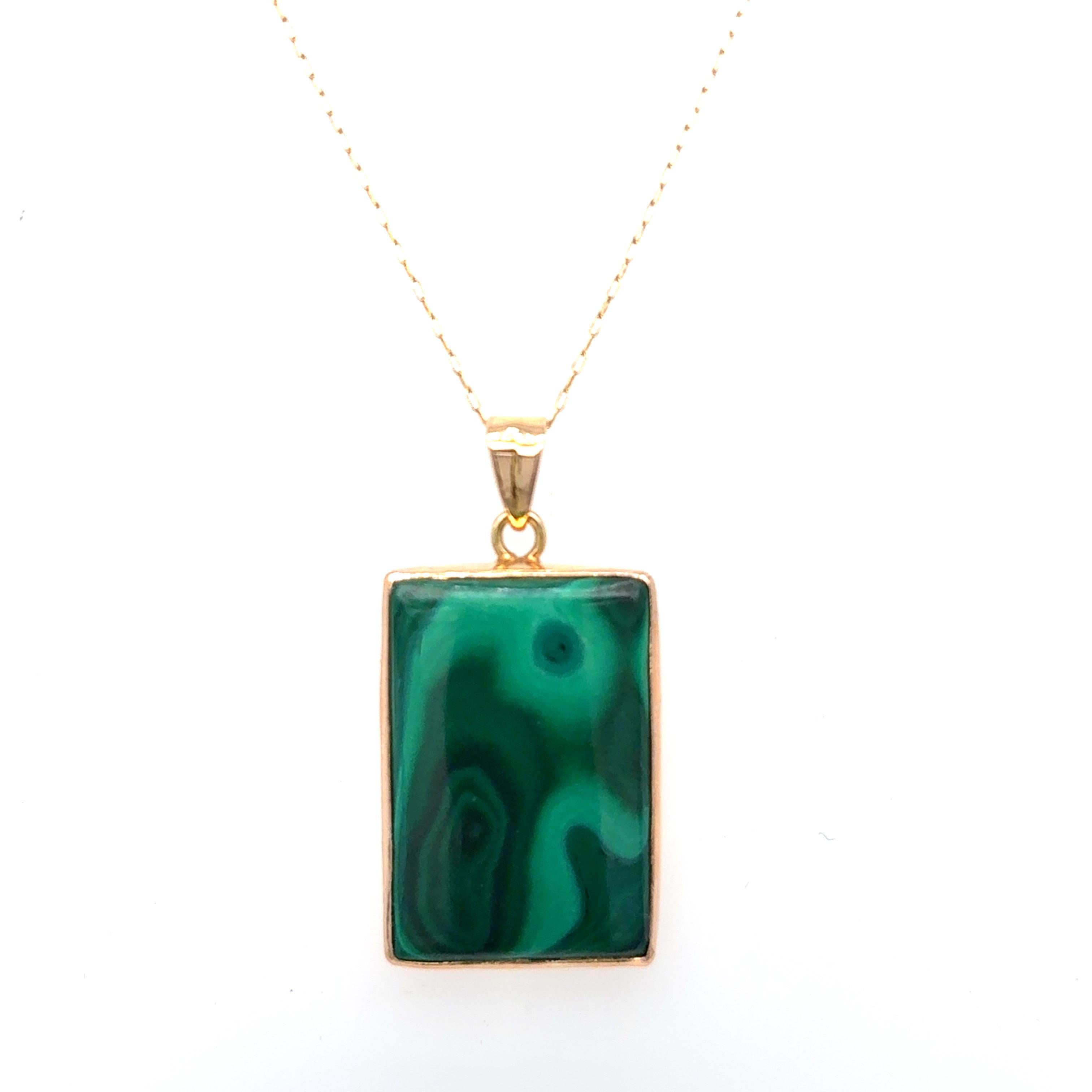 Malachite Yellow Gold Pendant Necklace 2