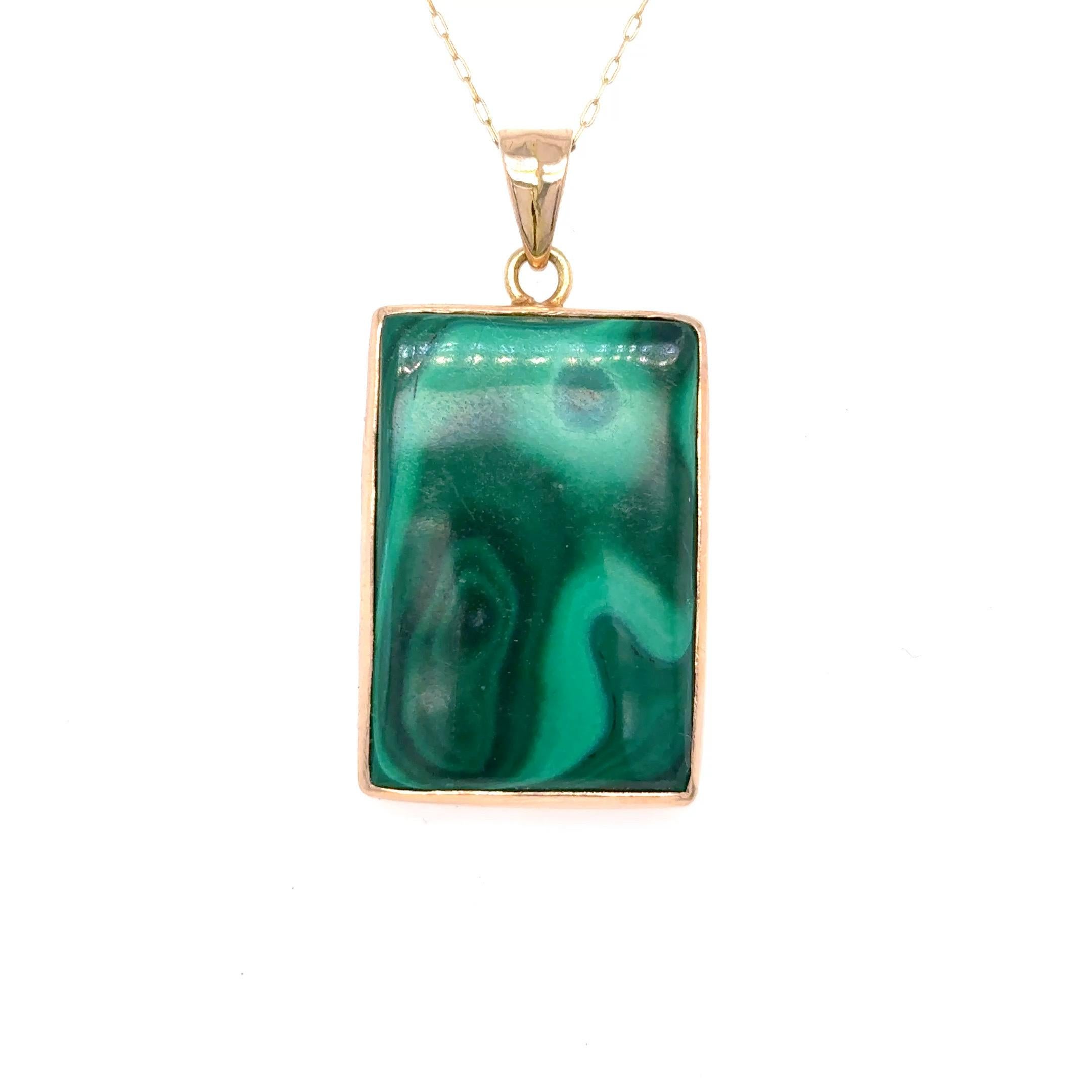 Malachite Yellow Gold Pendant Necklace 3
